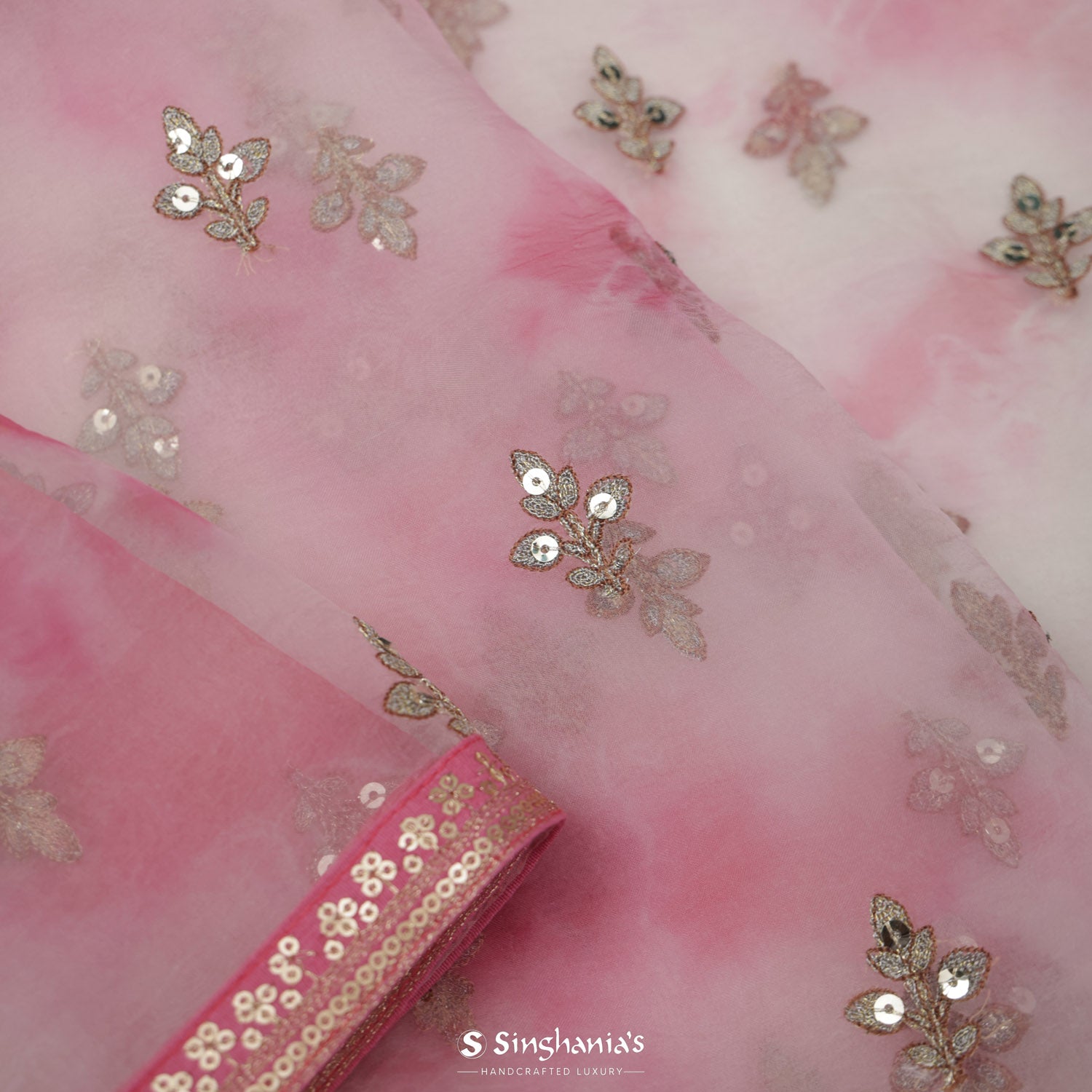 Cameo Pink Organza Saree With Hand Embroidery