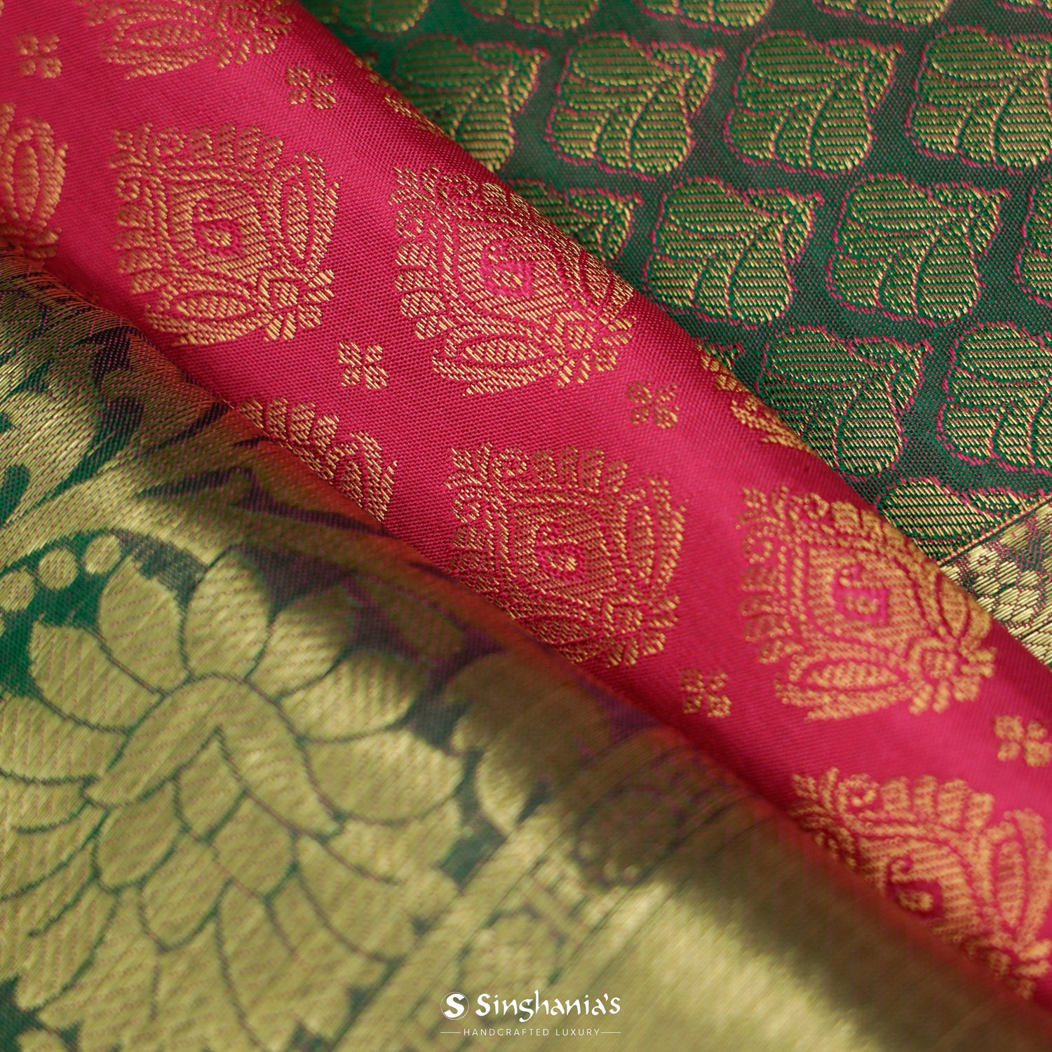Ruby Pink Kanchi Saree With Thilakam Butti Pattern