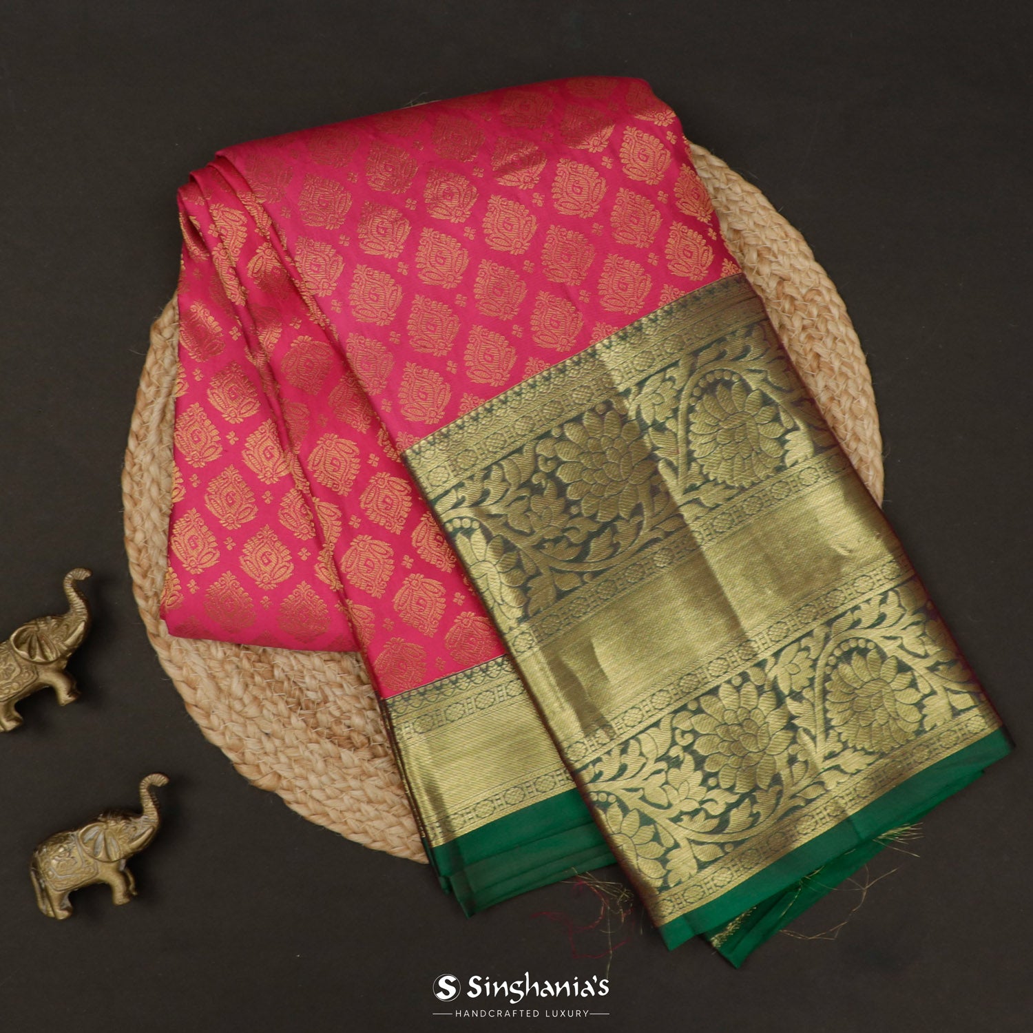 Ruby Pink Kanchi Saree With Thilakam Butti Pattern