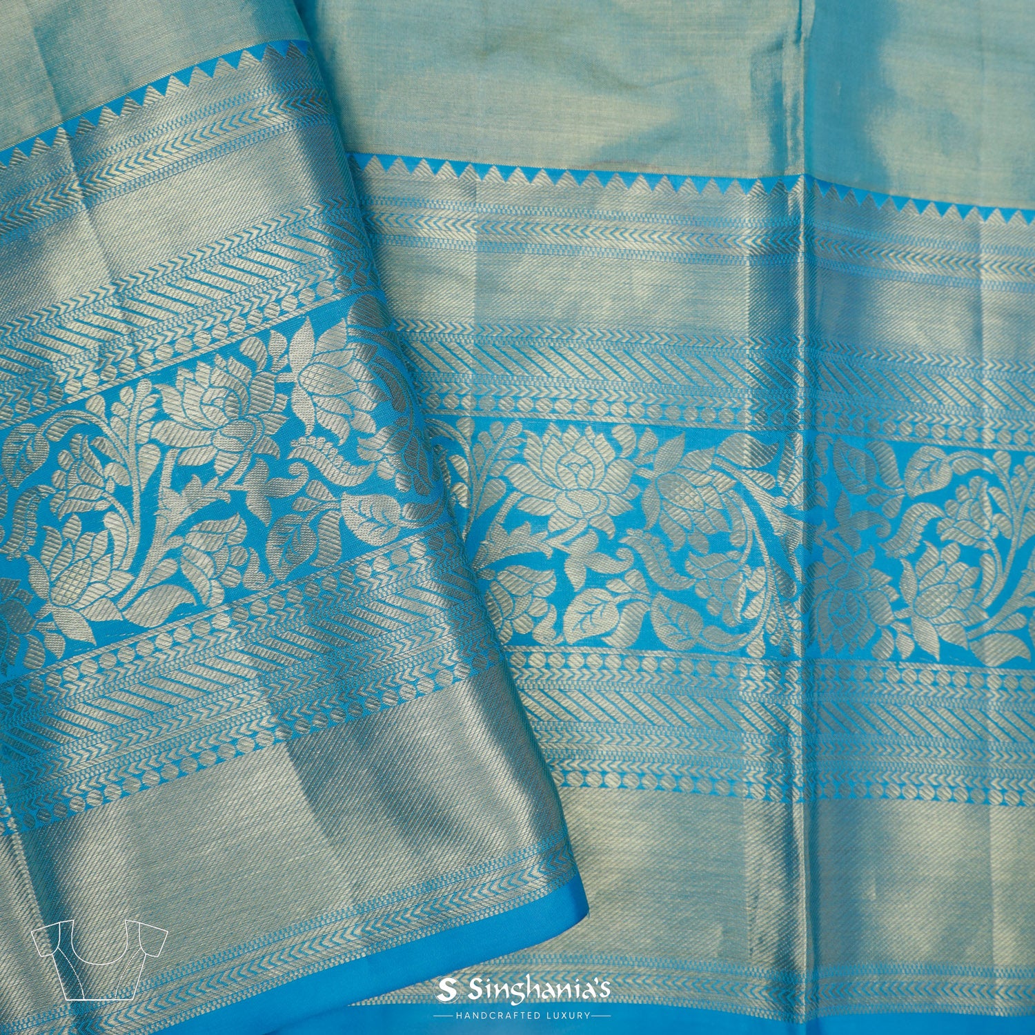 Chameleon Cream Kanchi Saree With Floral Jaal Pattern