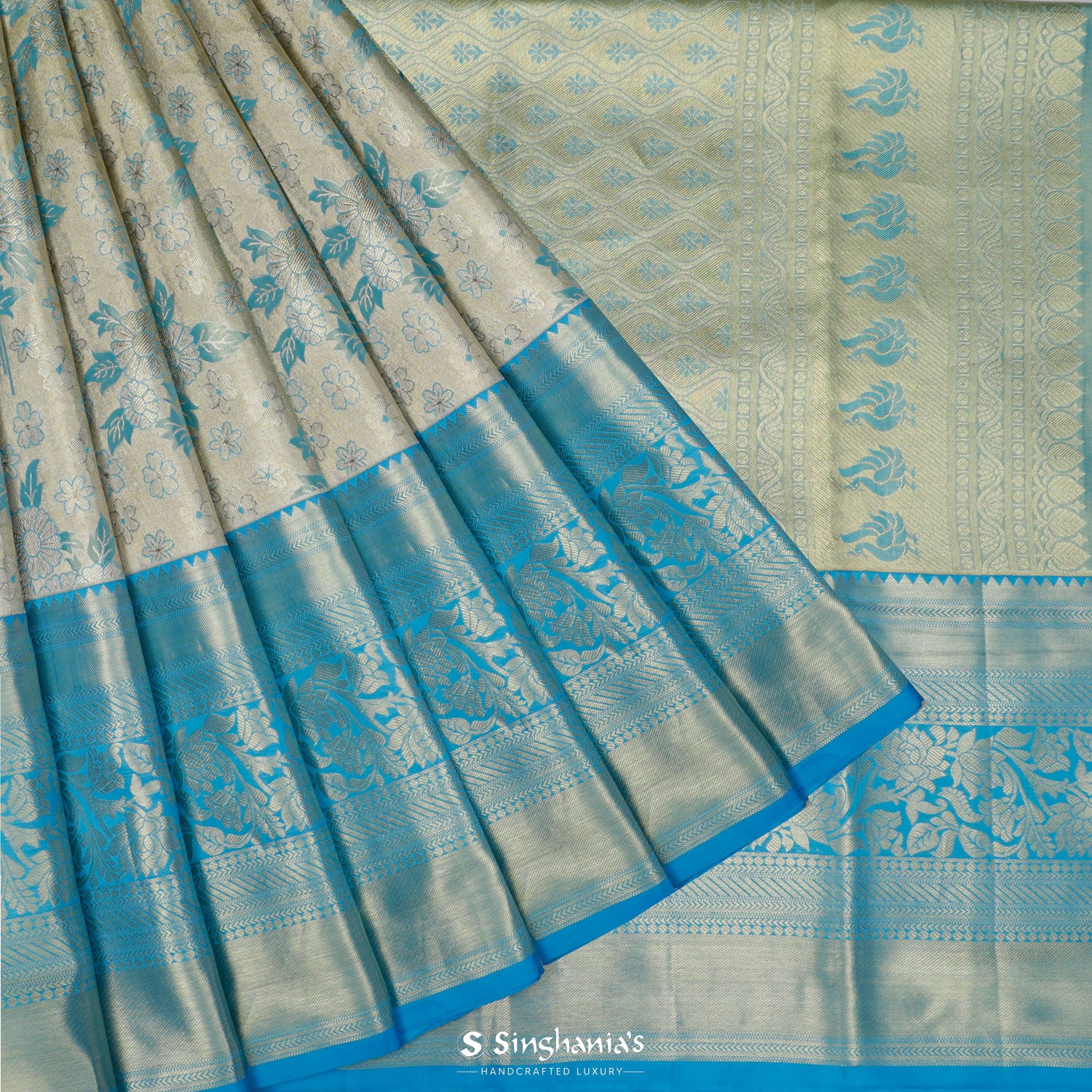 Chameleon Cream Kanchi Saree With Floral Jaal Pattern