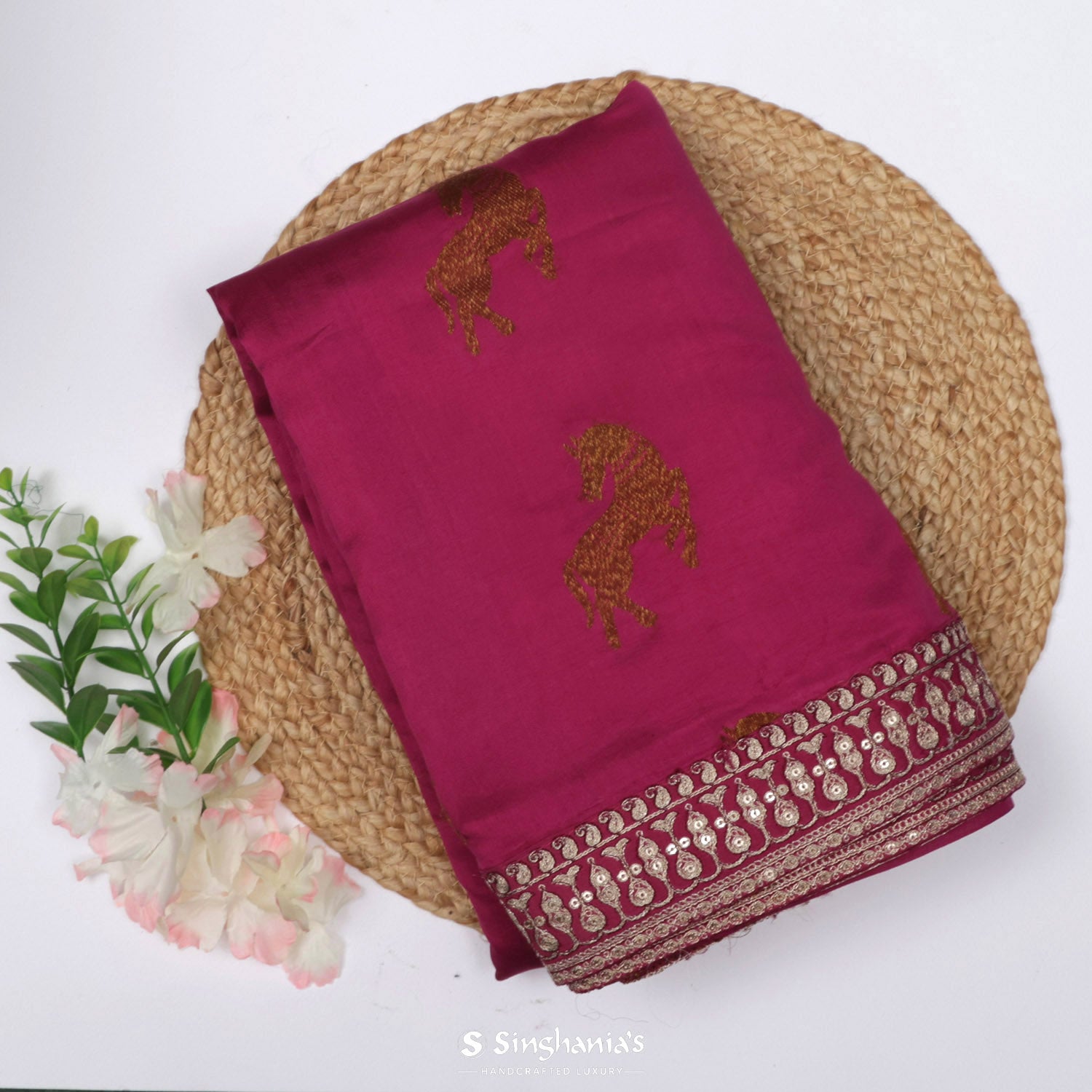 Cherry Pink Silk Saree With Hand Embroidery