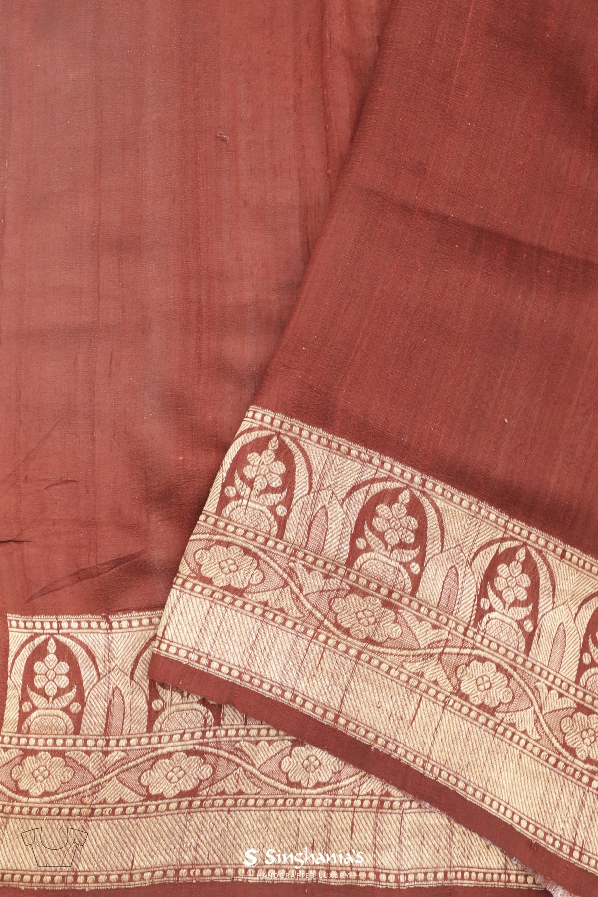 Brown Red Printed Ajrakh Silk Saree