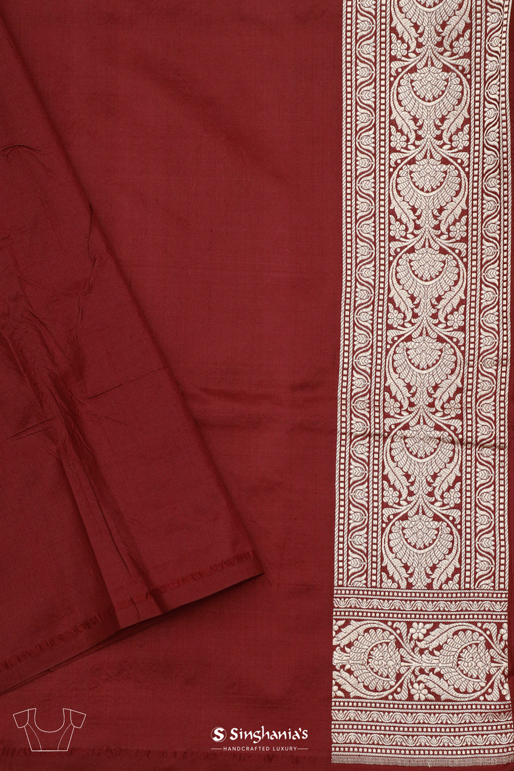 Athletic Maroon Banarasi Silk Saree With Floral Jaal Work