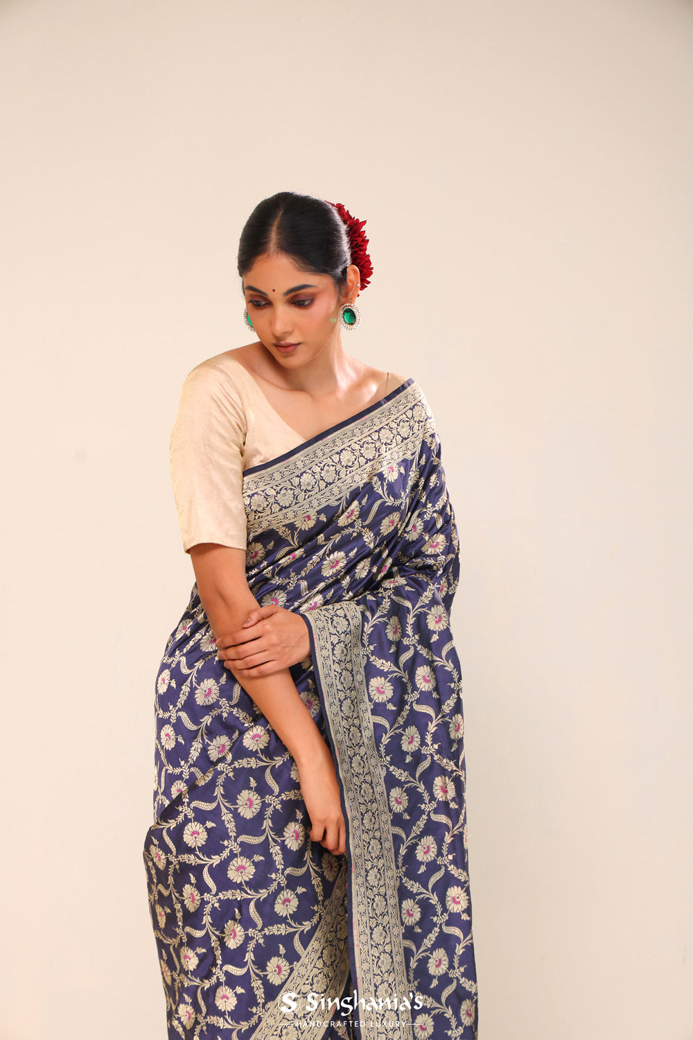 Admiral Blue Chiniya Banarasi Silk Saree