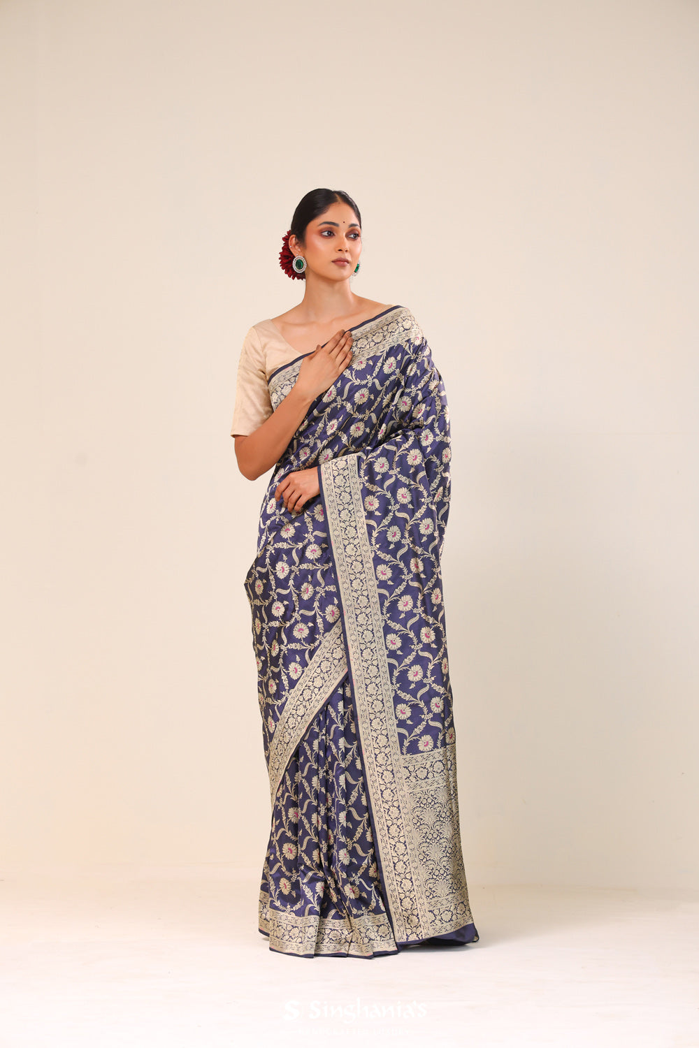 Admiral Blue Chiniya Banarasi Silk Saree