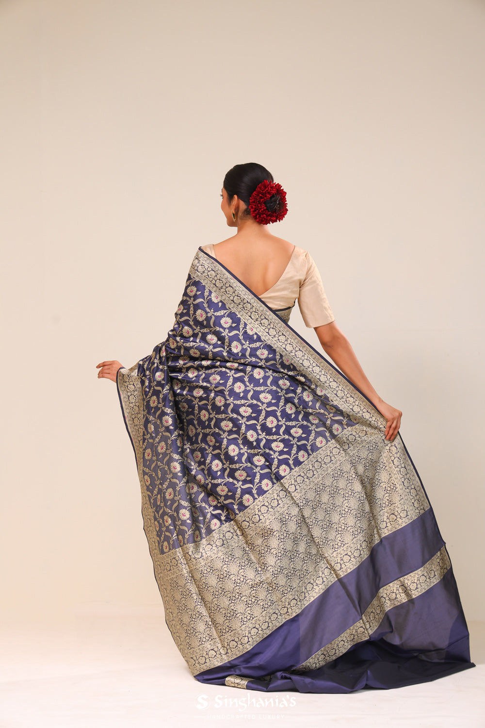 Admiral Blue Chiniya Banarasi Silk Saree