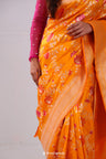 Yellow Orange Banarasi Silk Saree With Meenakari Floral Jaal