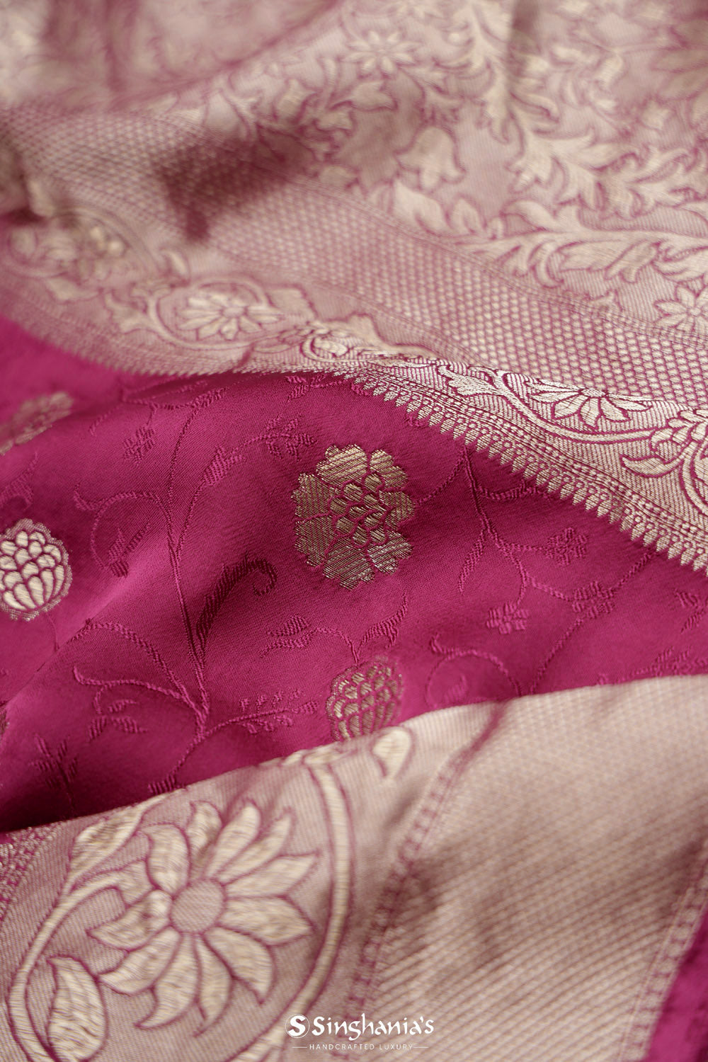 Pansy Purple Banarasi Mashru Silk Saree With Floral Butti Motifs