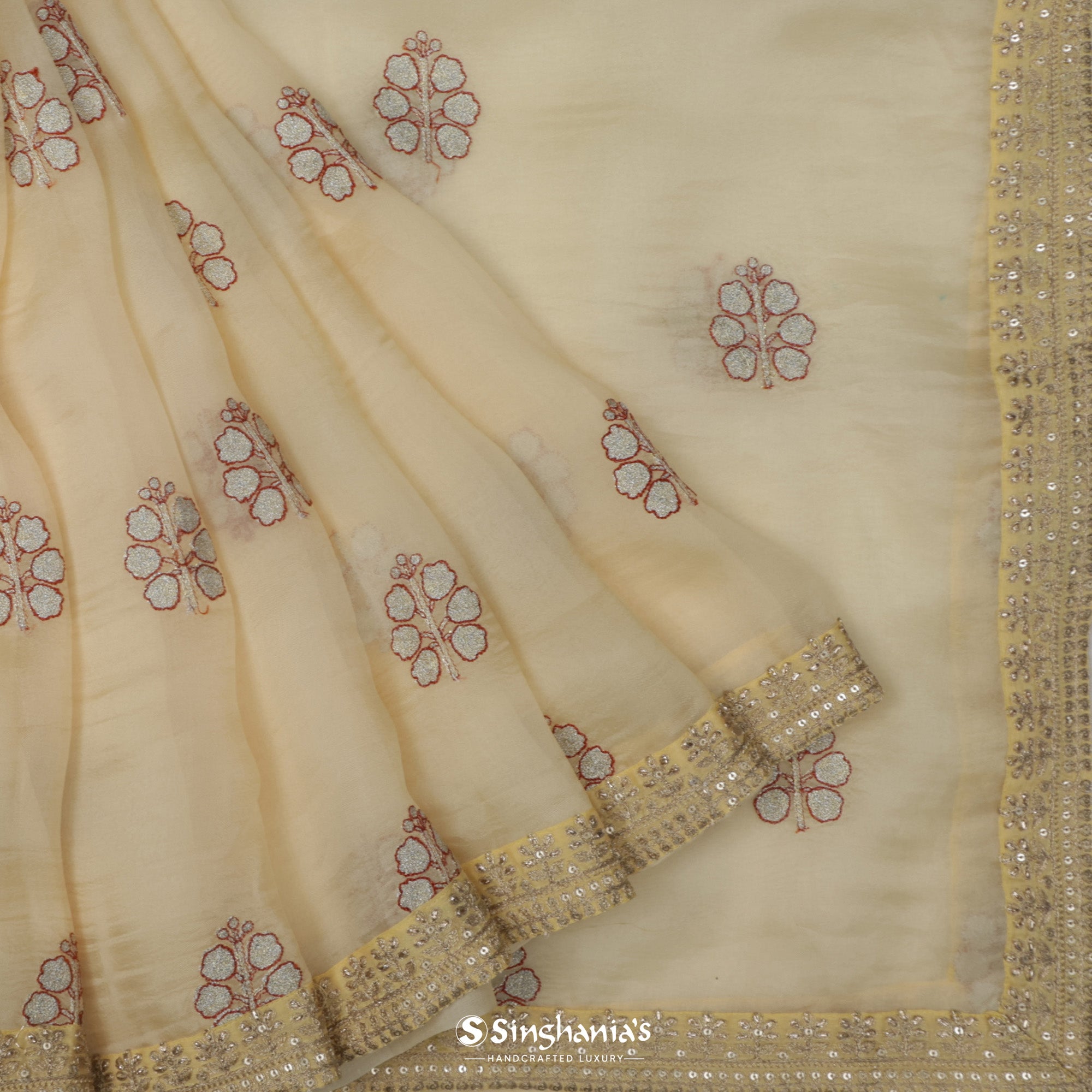 Transparent Yellow Organza Saree With Embroidery