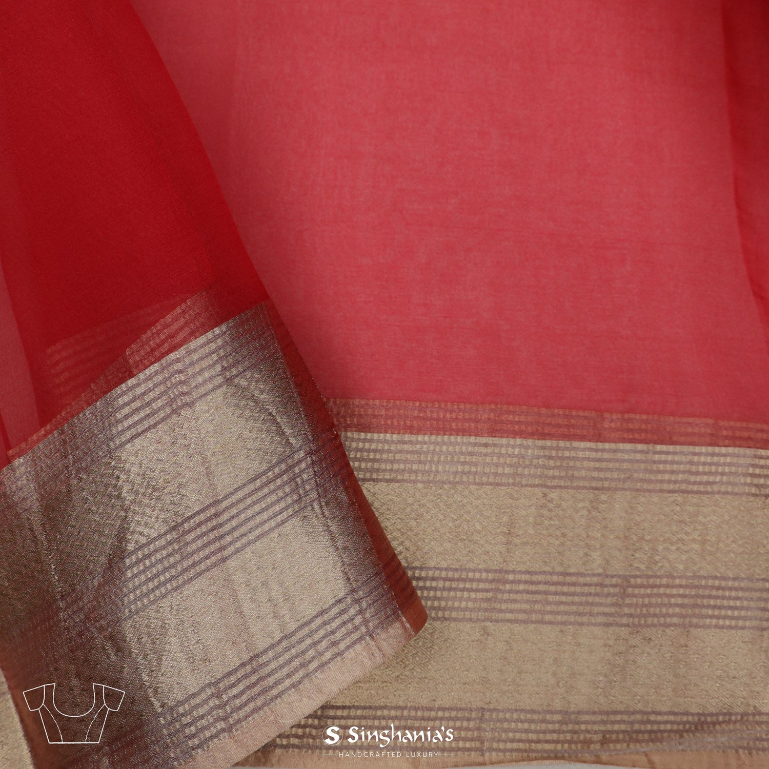 Persian Red Organza Saree With Mukaish Work In Floral Motifs Pattern