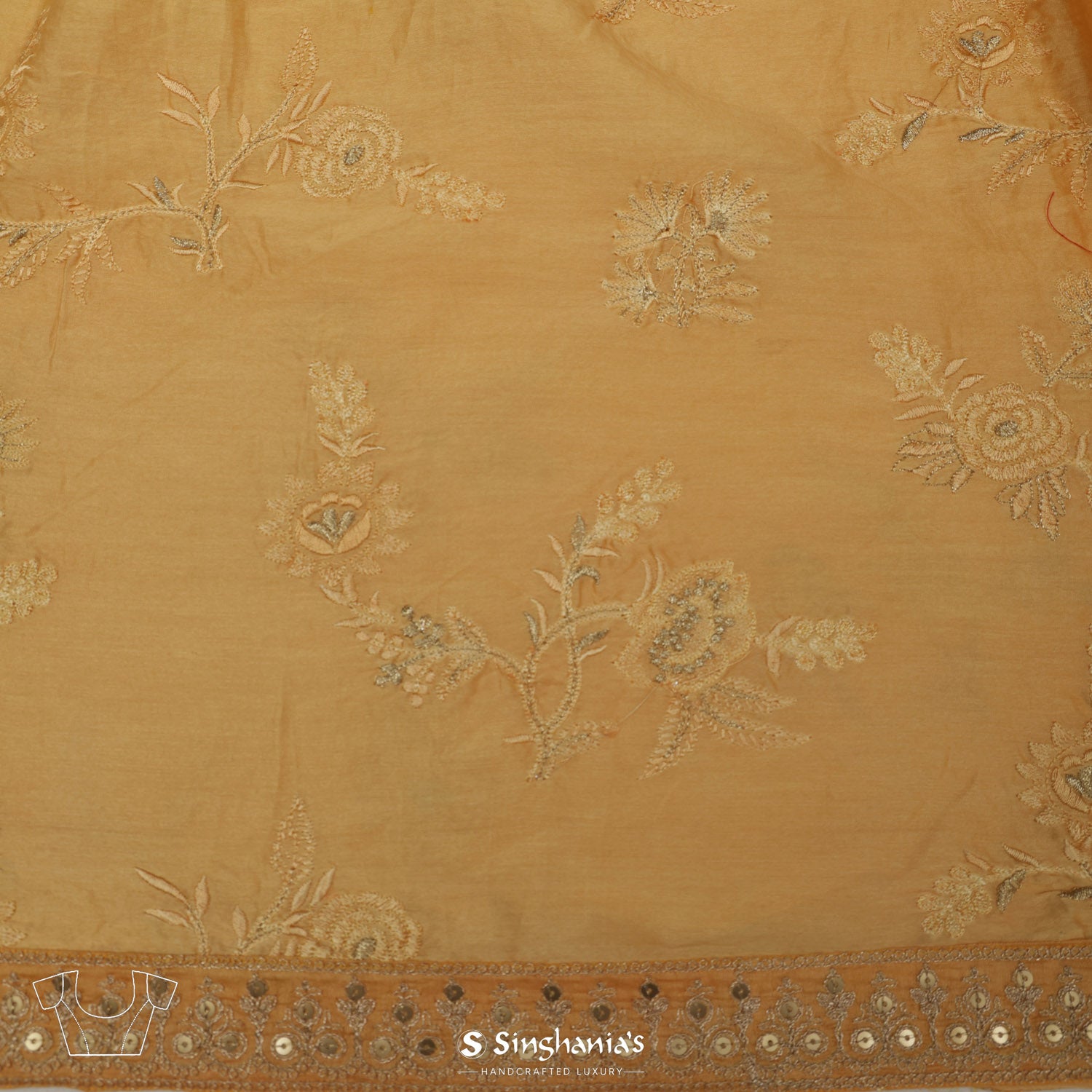 Earth Yellow Organza Saree With Hand Embroidery