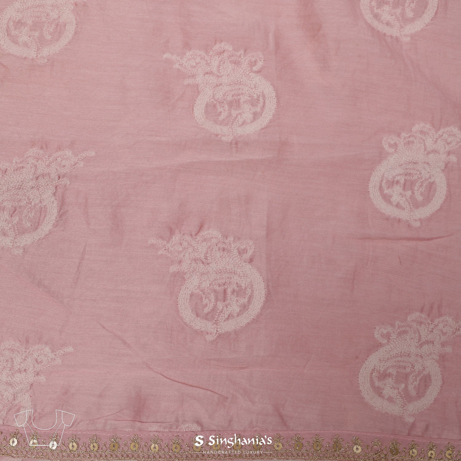 Cotton Candy Pink Organza Saree With Floral Thread Embroidery