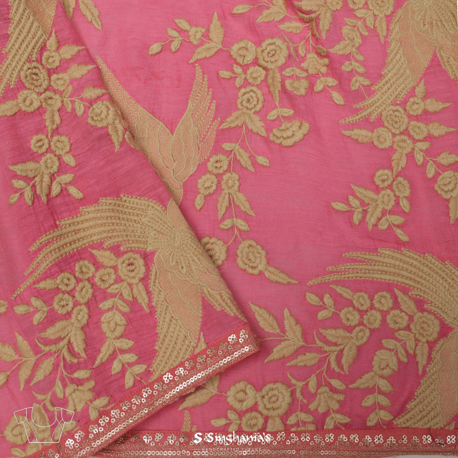 Tulip Pink Organza Saree With Floral Embroidery