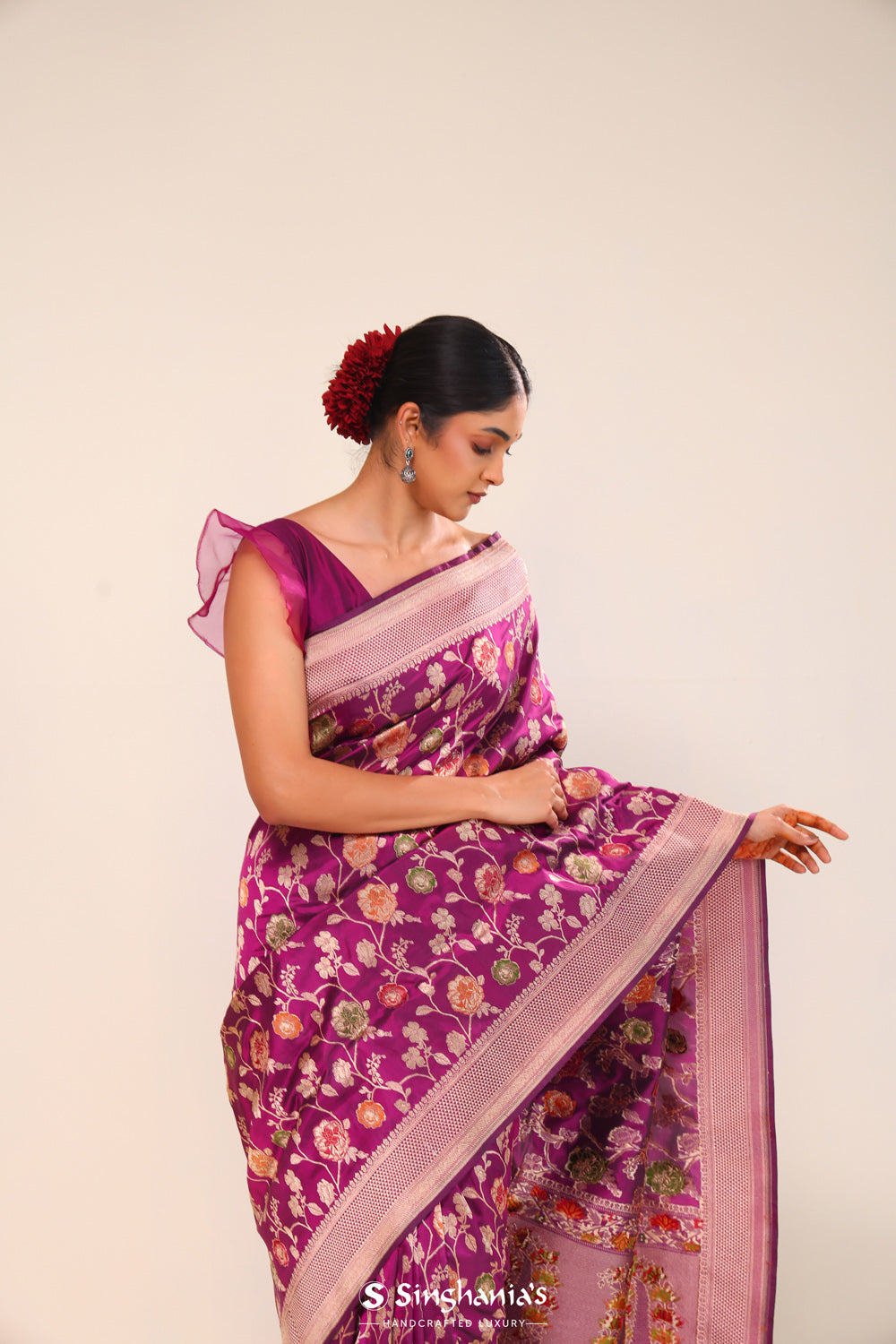 Cardinal Purple Chiniya Banarasi Silk Saree