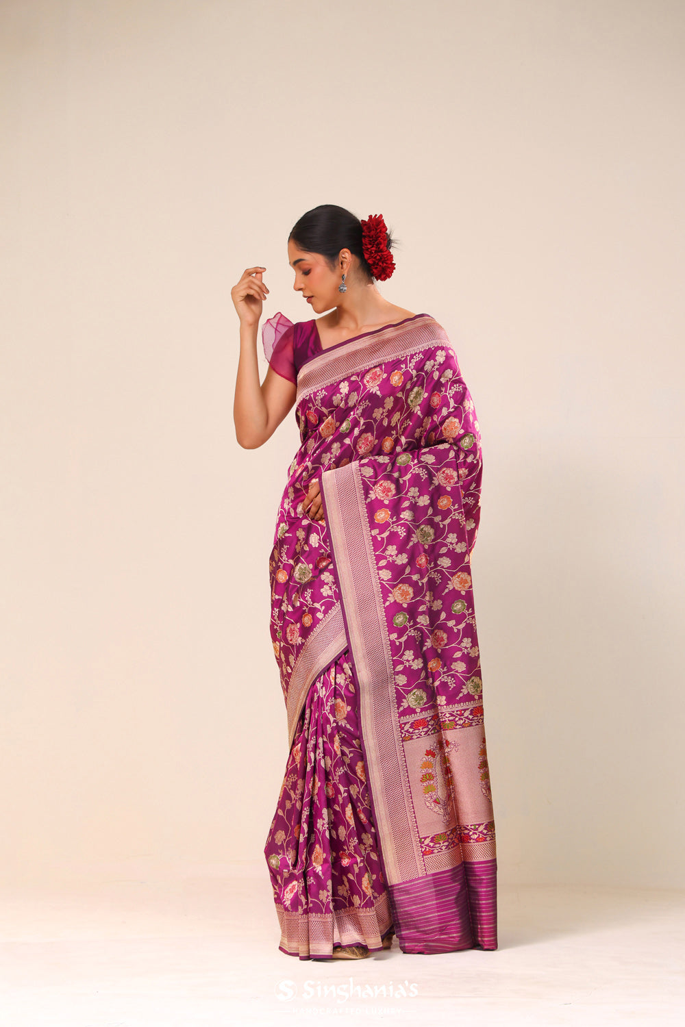 Cardinal Purple Chiniya Banarasi Silk Saree