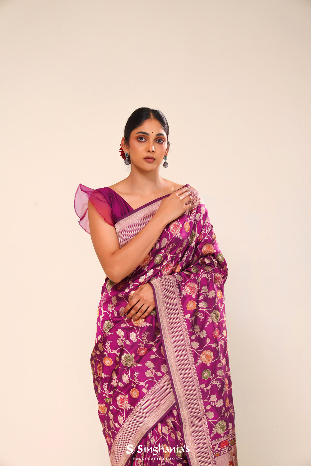 Cardinal Purple Chiniya Banarasi Silk Saree