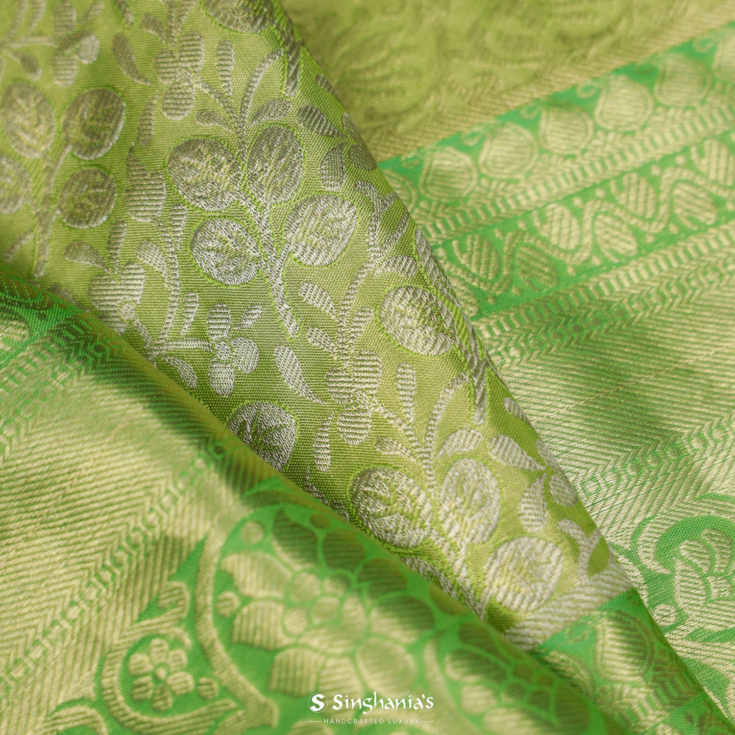 Gold - Yellow Kanchi Saree With Floral Jaal Pattern