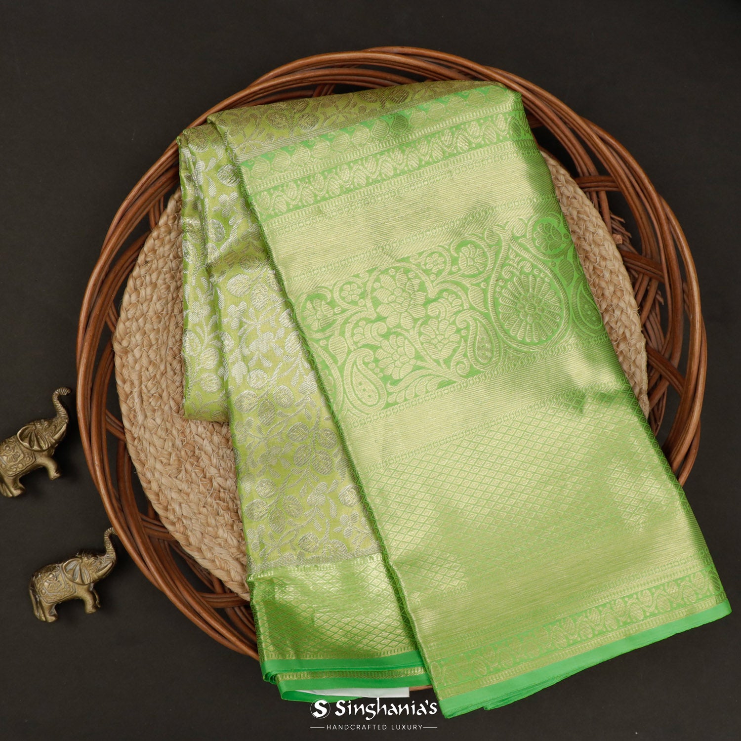 Gold - Yellow Kanchi Saree With Floral Jaal Pattern