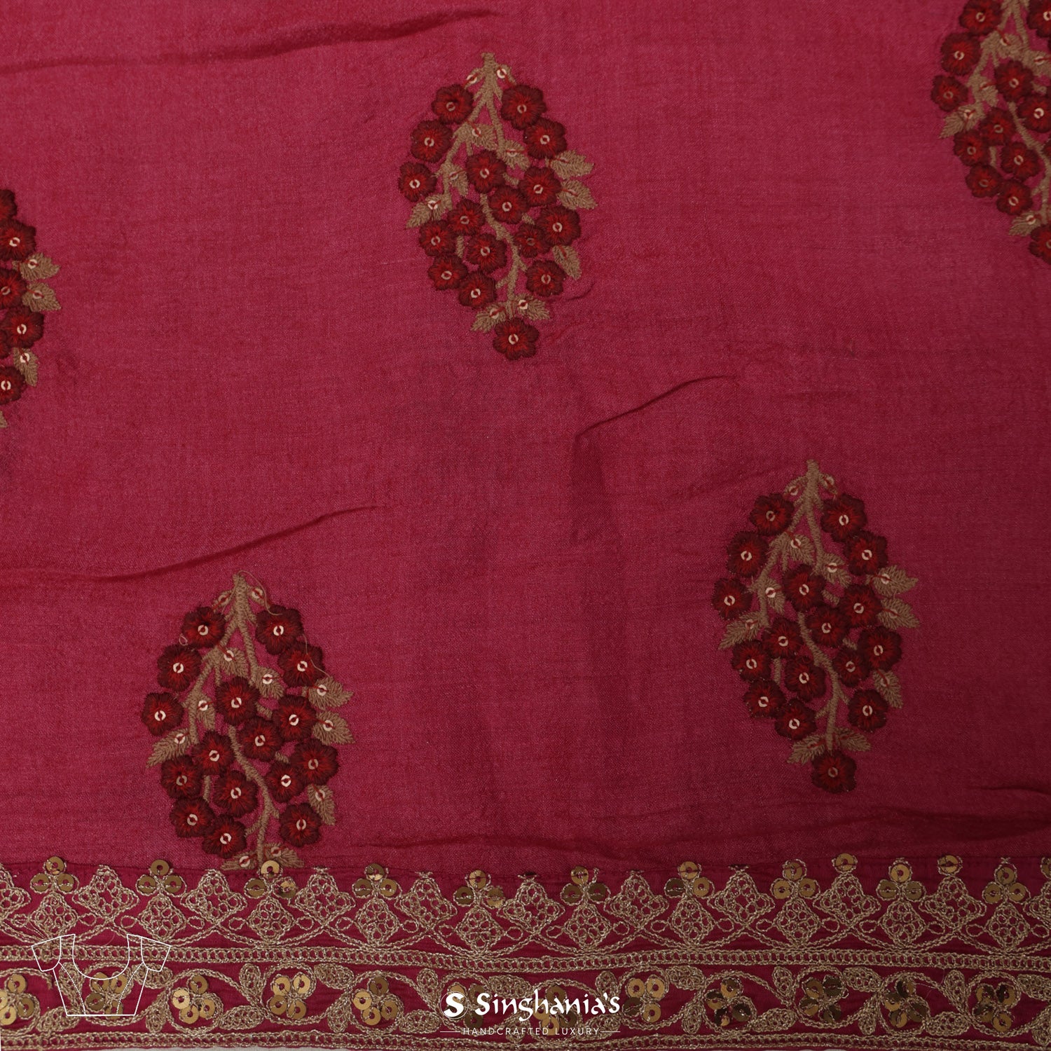 Turkish Rose Pink Organza Saree With Thread Embroidery