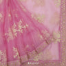 Thulian Pink Printed Organza Saree With Floral Pattern