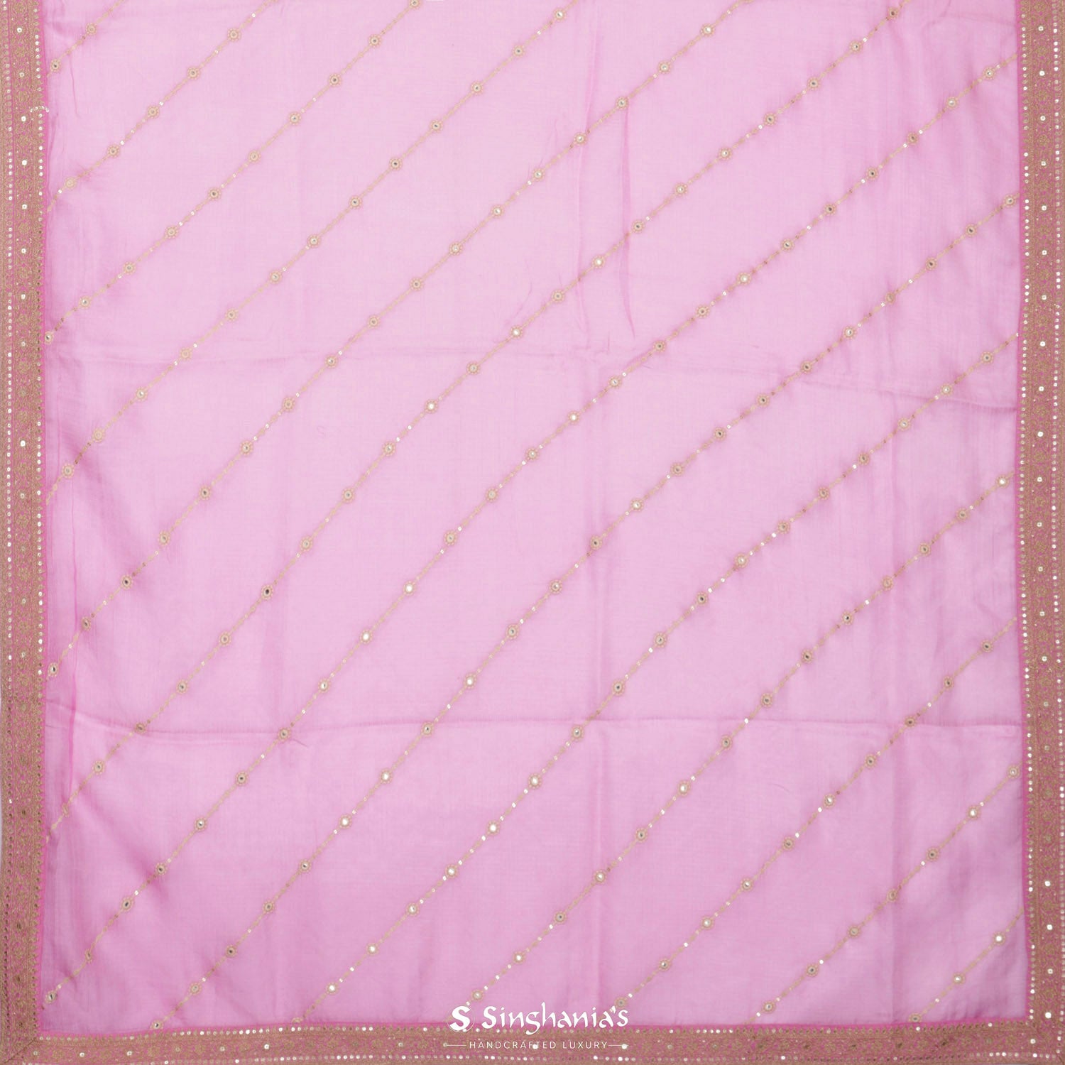Carnation Pink Kota Silk Saree With Thread Embroidery