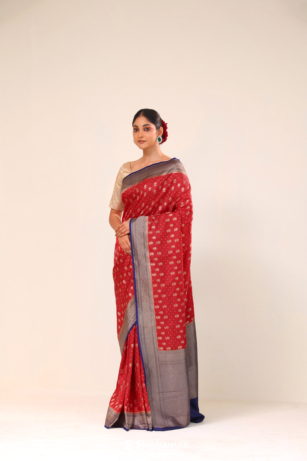 Cincinnati Red Chiniya Banarasi Silk Saree