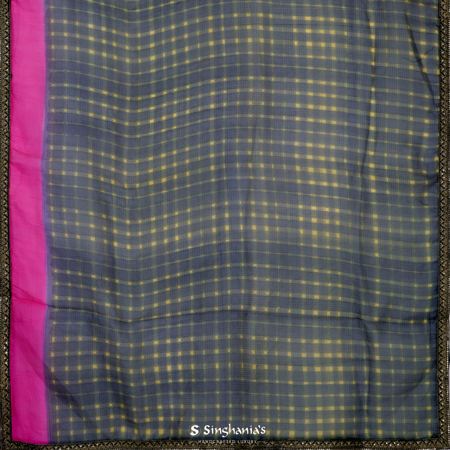 Tottenham Navy Blue Kota Silk Saree With Checks Pattern