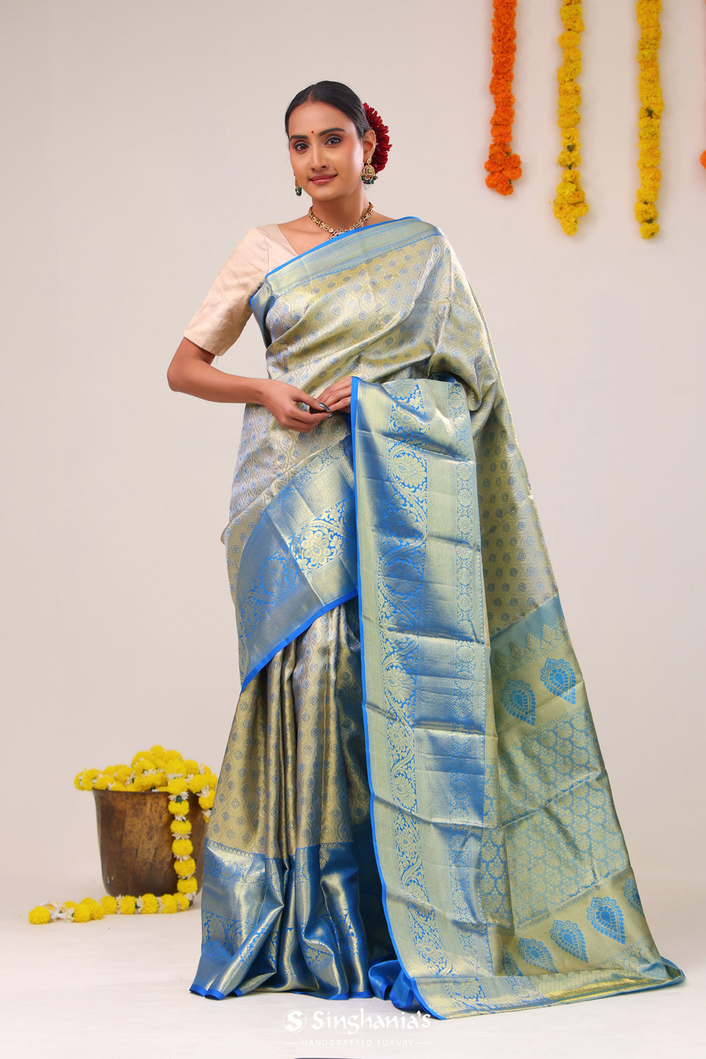 Celadon Gold Jaal Kanjivaram Silk Saree