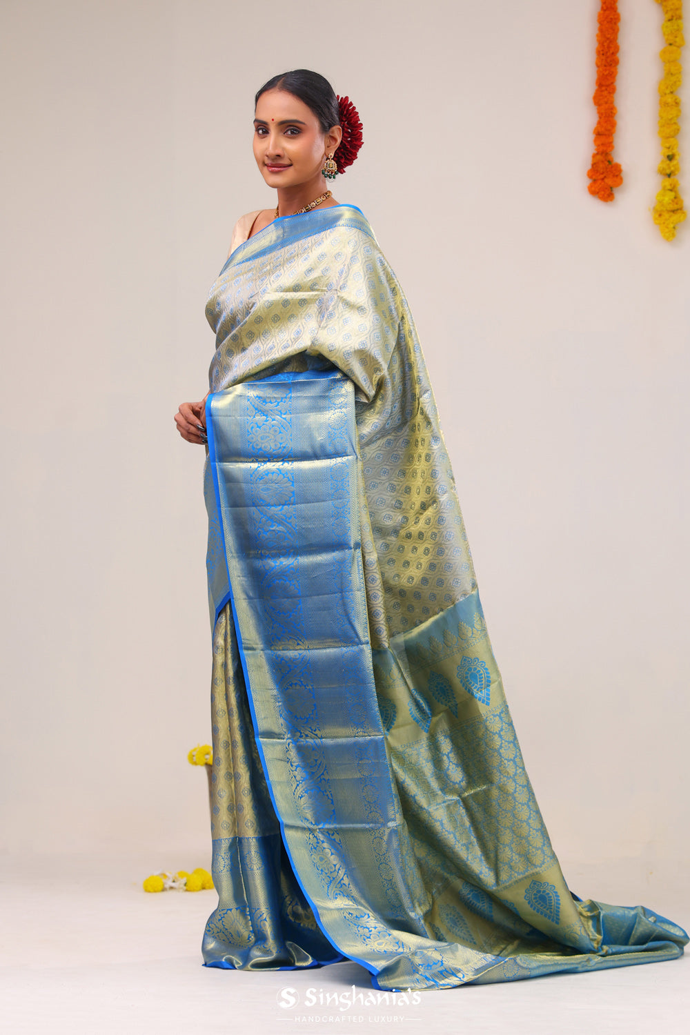 Celadon Gold Jaal Kanjivaram Silk Saree