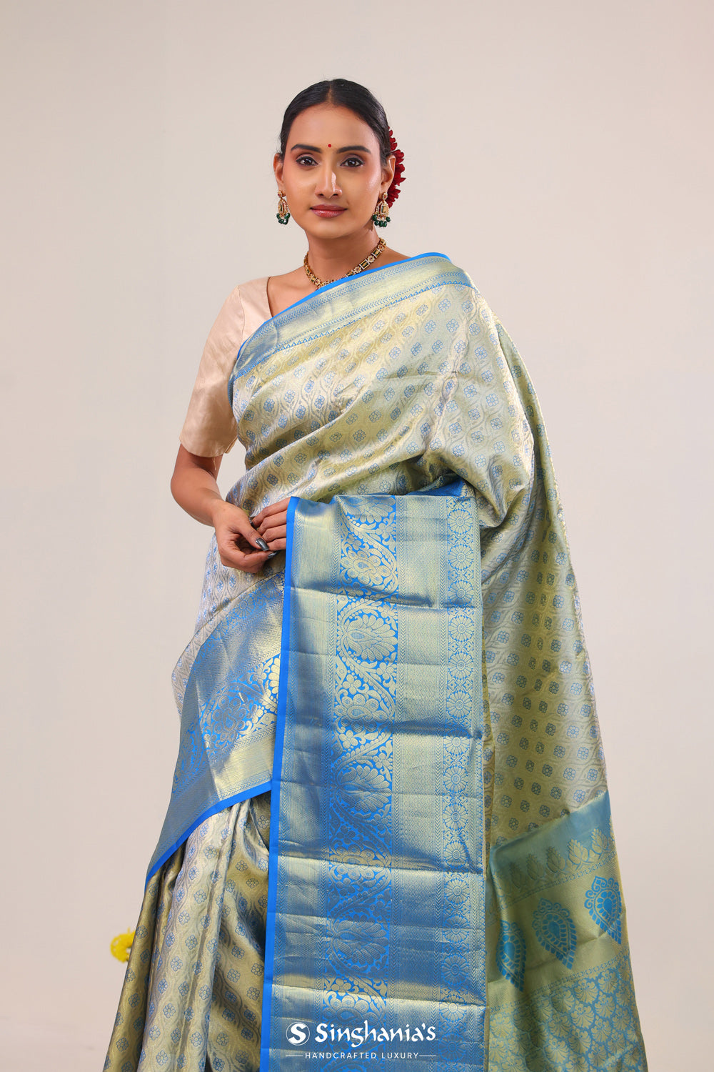 Celadon Gold Jaal Kanjivaram Silk Saree