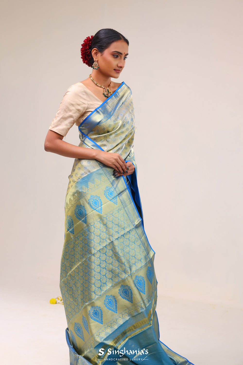 Celadon Gold Jaal Kanjivaram Silk Saree