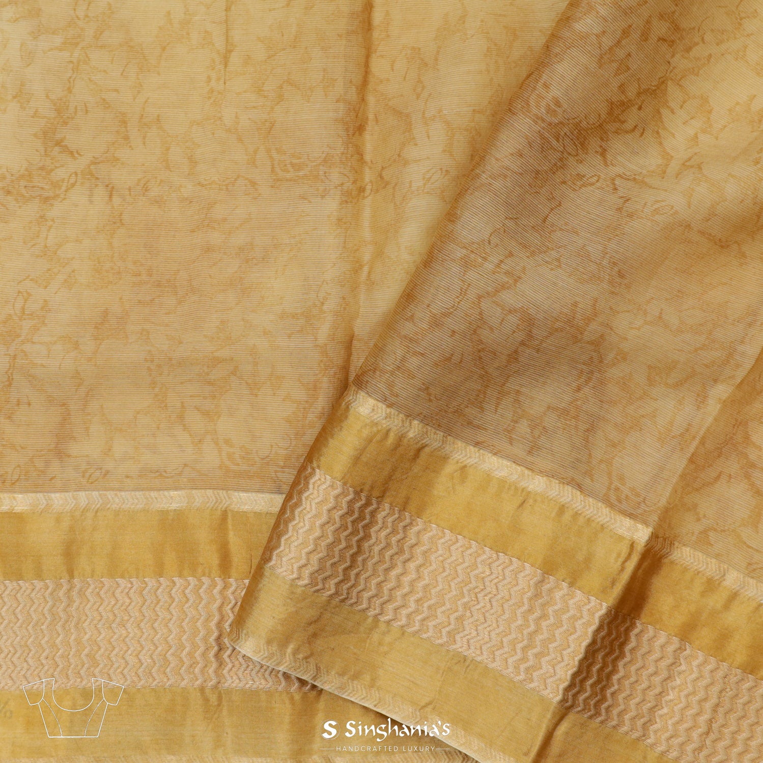 Pale Cream Printed Maheshwari Saree With Abstract Pattern