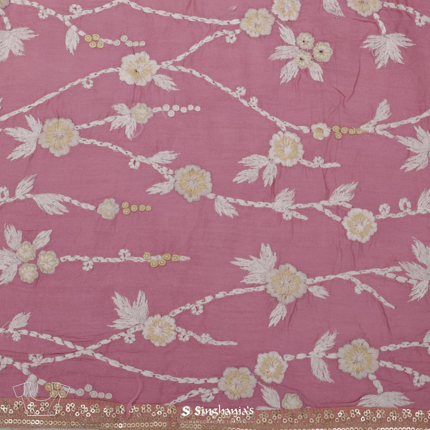 Cherry Blossom Organza Saree With Hand Embroidery