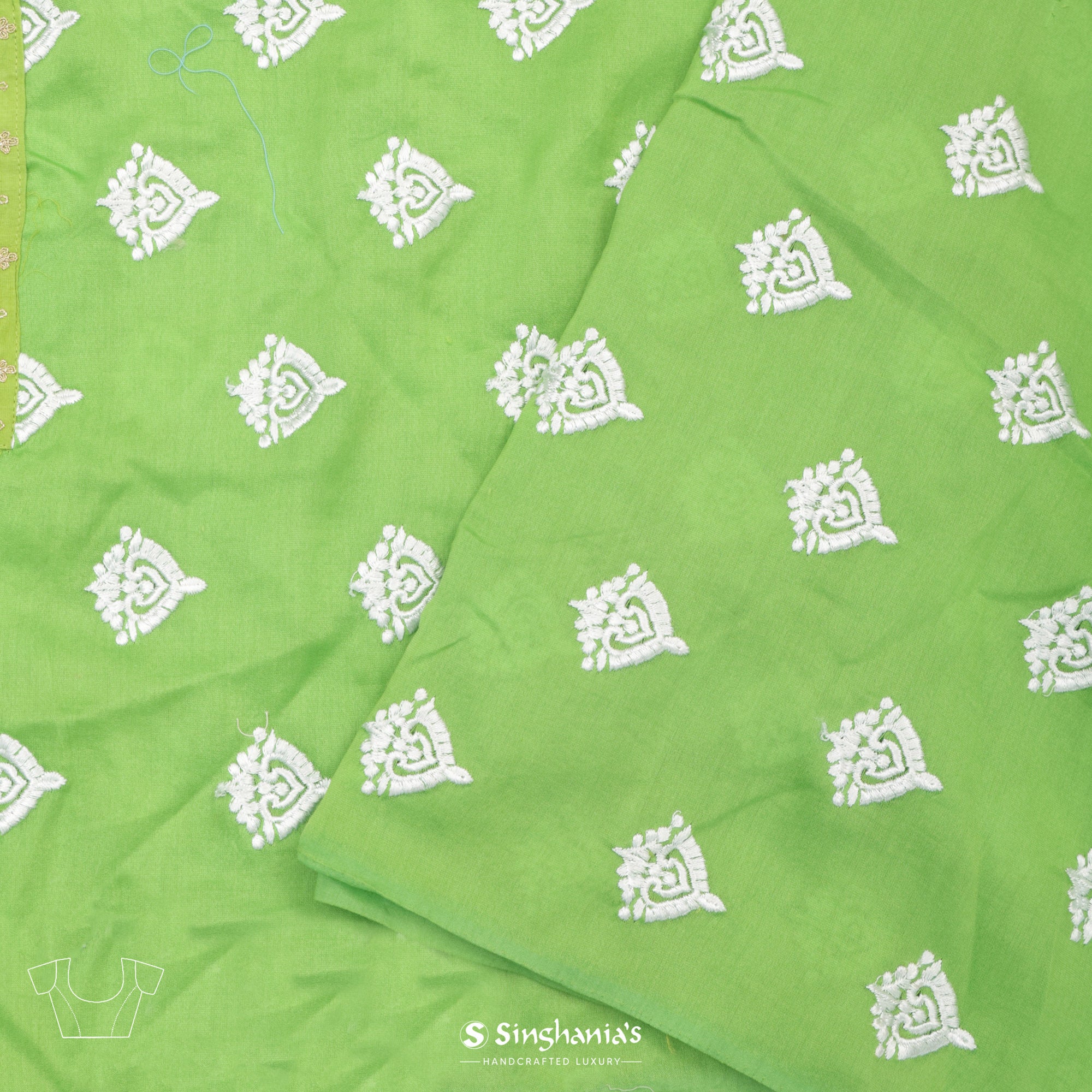 Lime Green Georgette Saree With Printed Floral Pattern