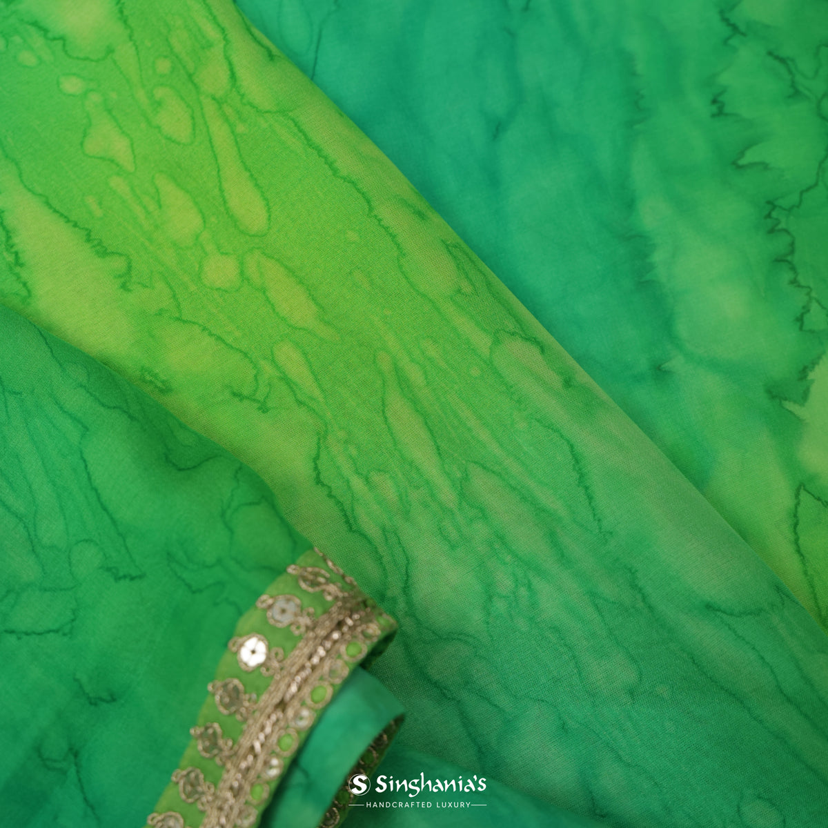Green Multishade Printed Georgette Saree With Shibori Pattern