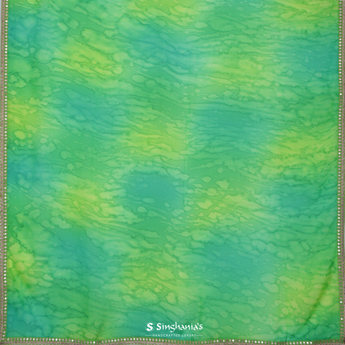 Green Multishade Printed Georgette Saree With Shibori Pattern