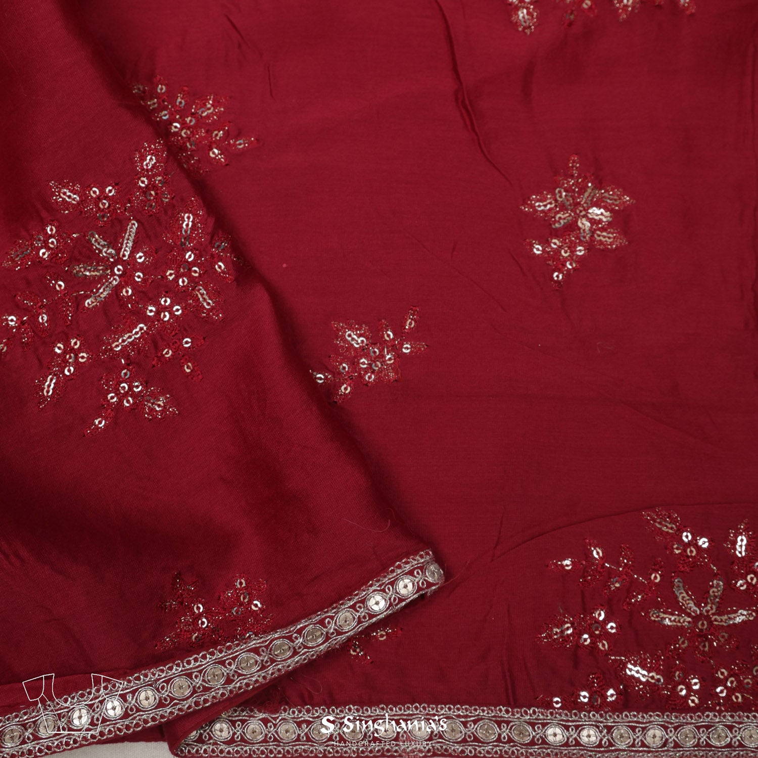 Crimson Red Printed Dupion Silk Saree With Mythlogical Pattern