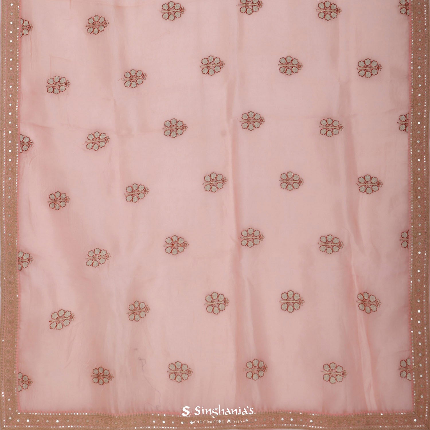 Bubblegum Pink Organza Saree With Floral Embroidery