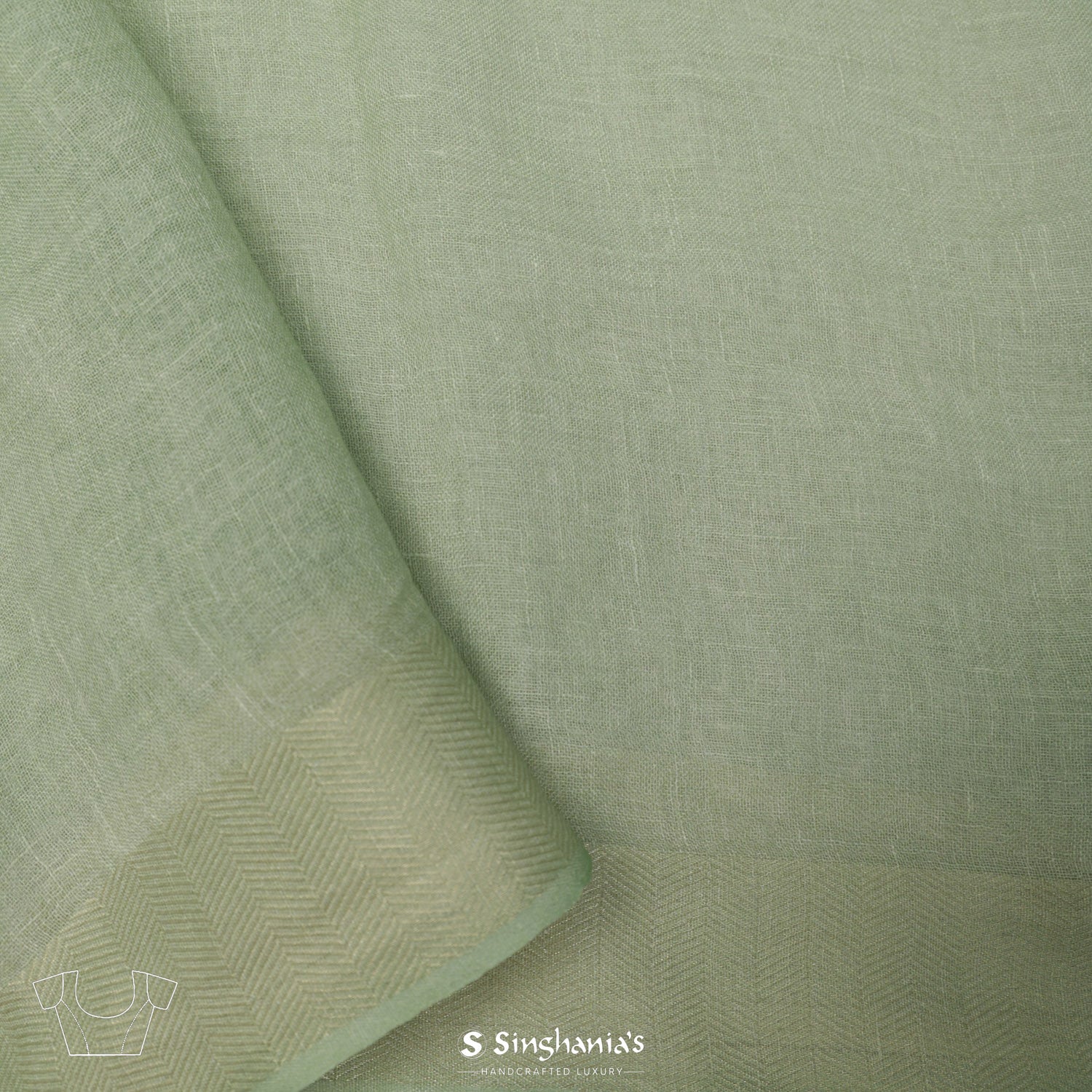 Tea Green Printed Linen Saree With Floral Pattern
