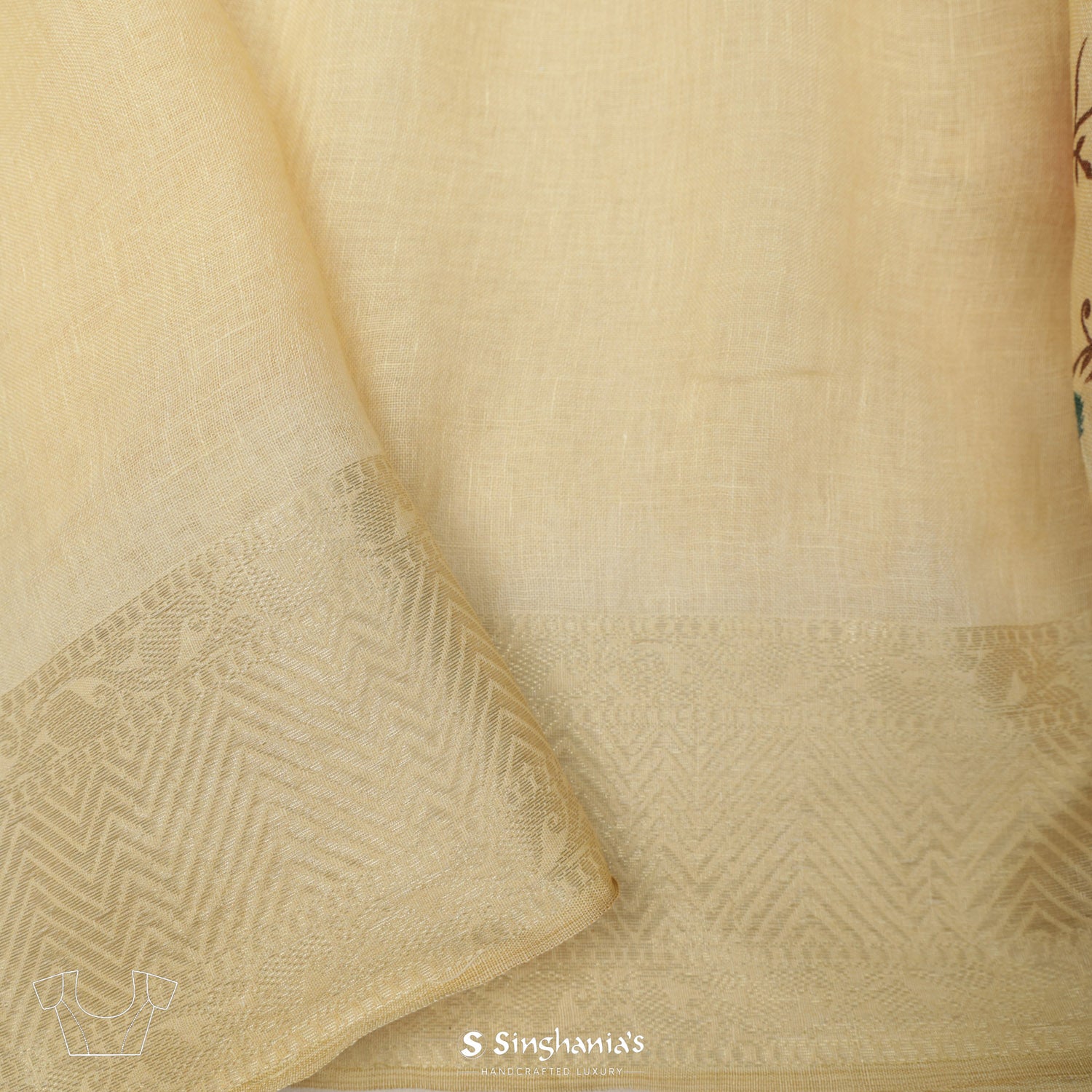 Transparent Yellow Printed Linen Saree With Floral Pattern