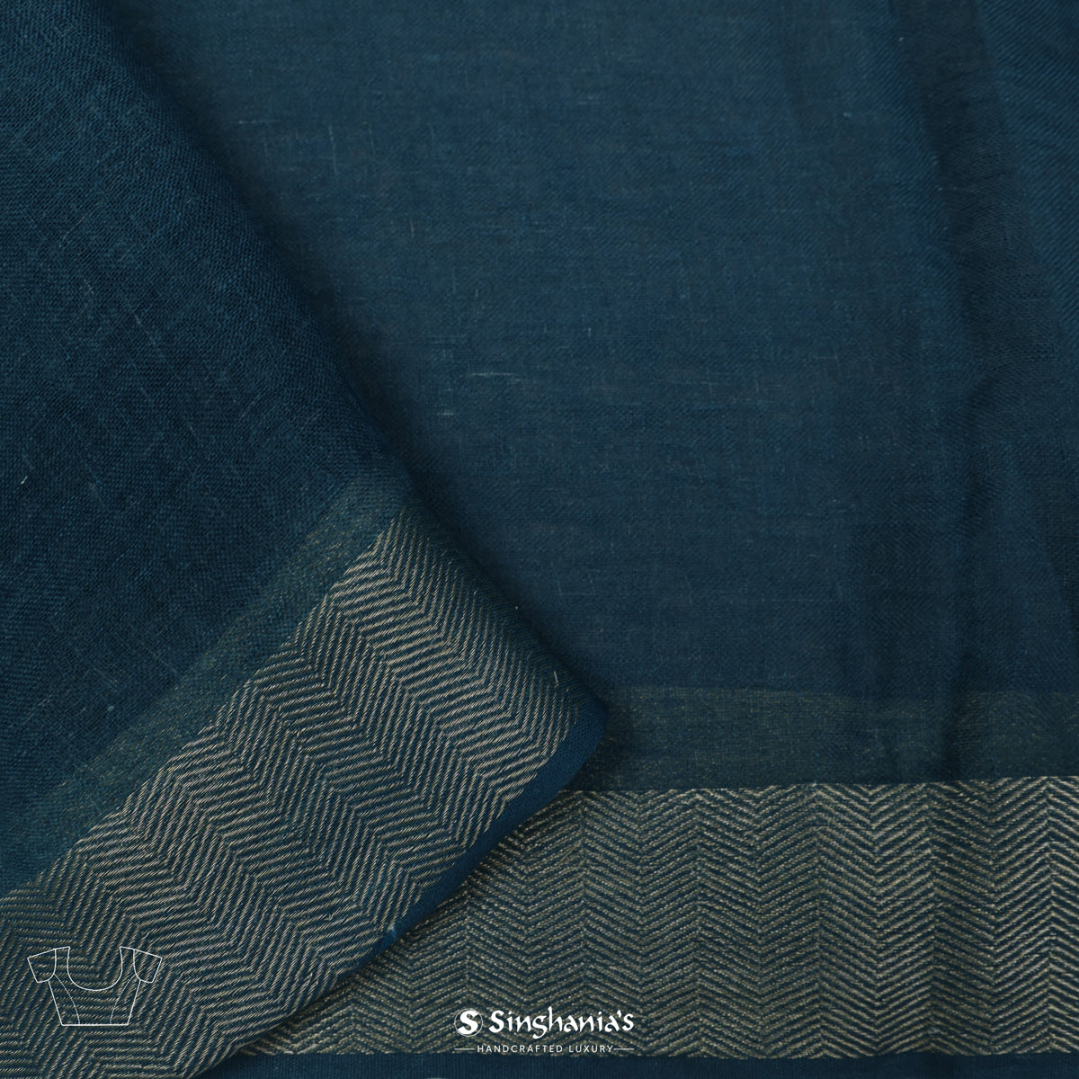 Indigo Dye Blue Linen Saree With Banarasi Weaving