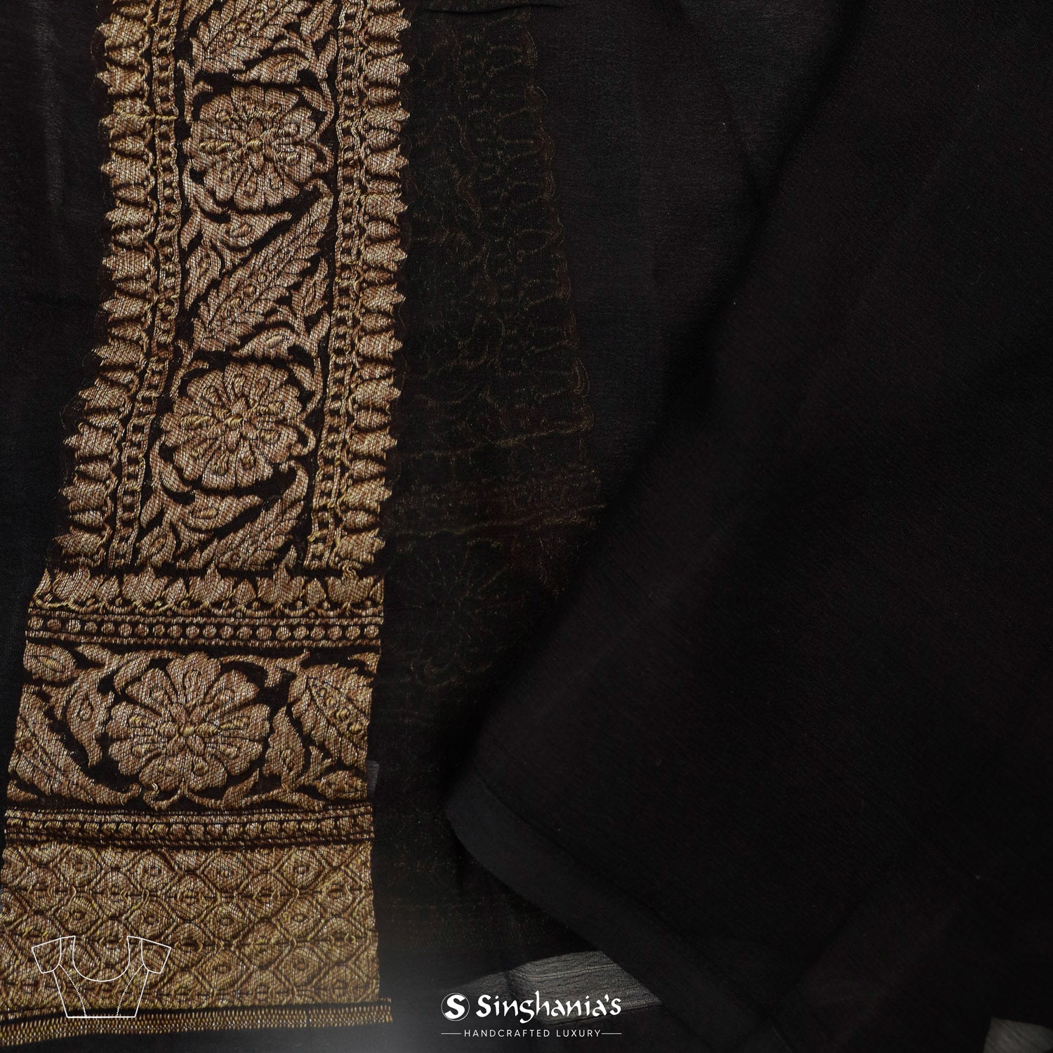 Neutral Black Georgette Saree With Banarasi Weaving