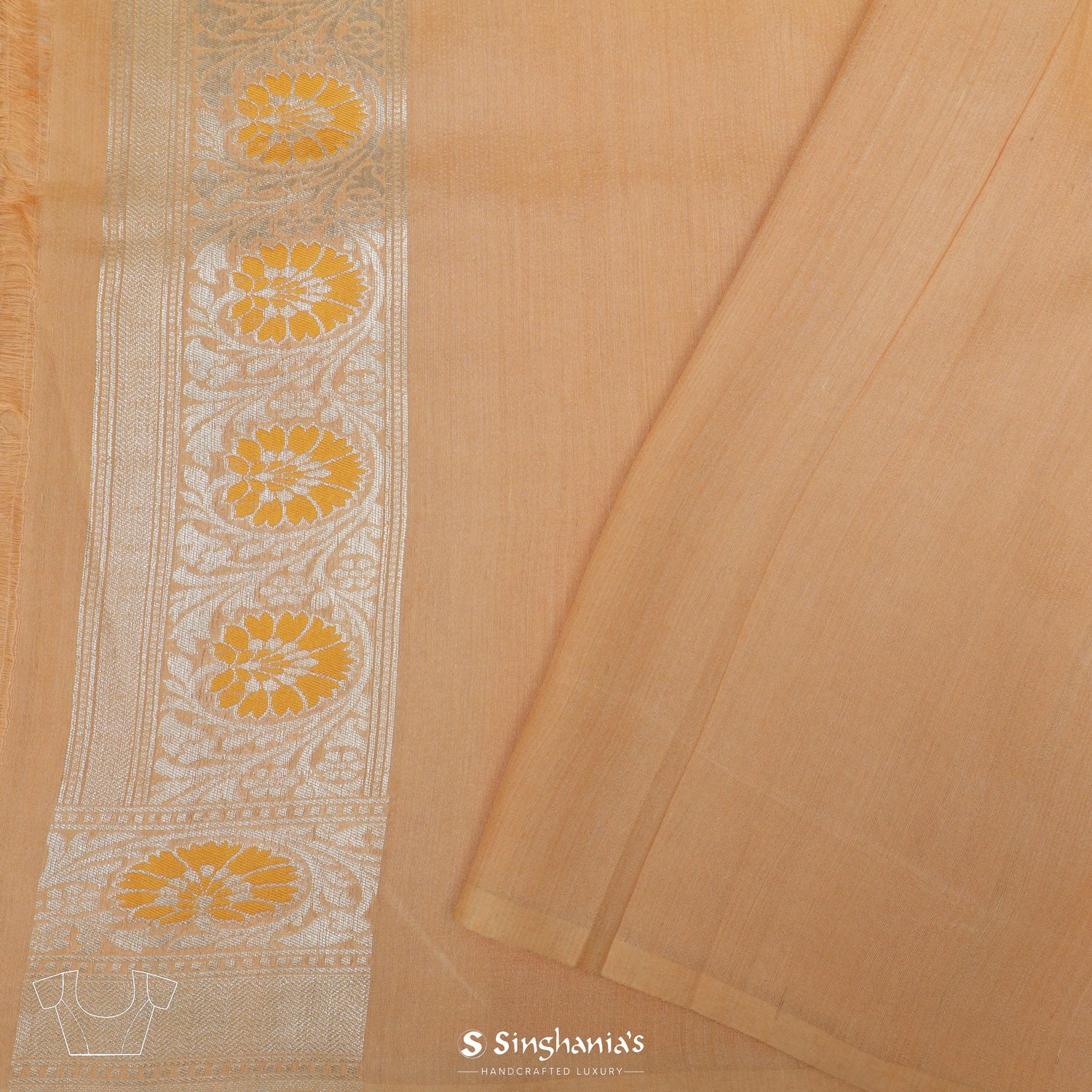 Wheat Orange Tussar Saree With Meenakari Floral Pattern