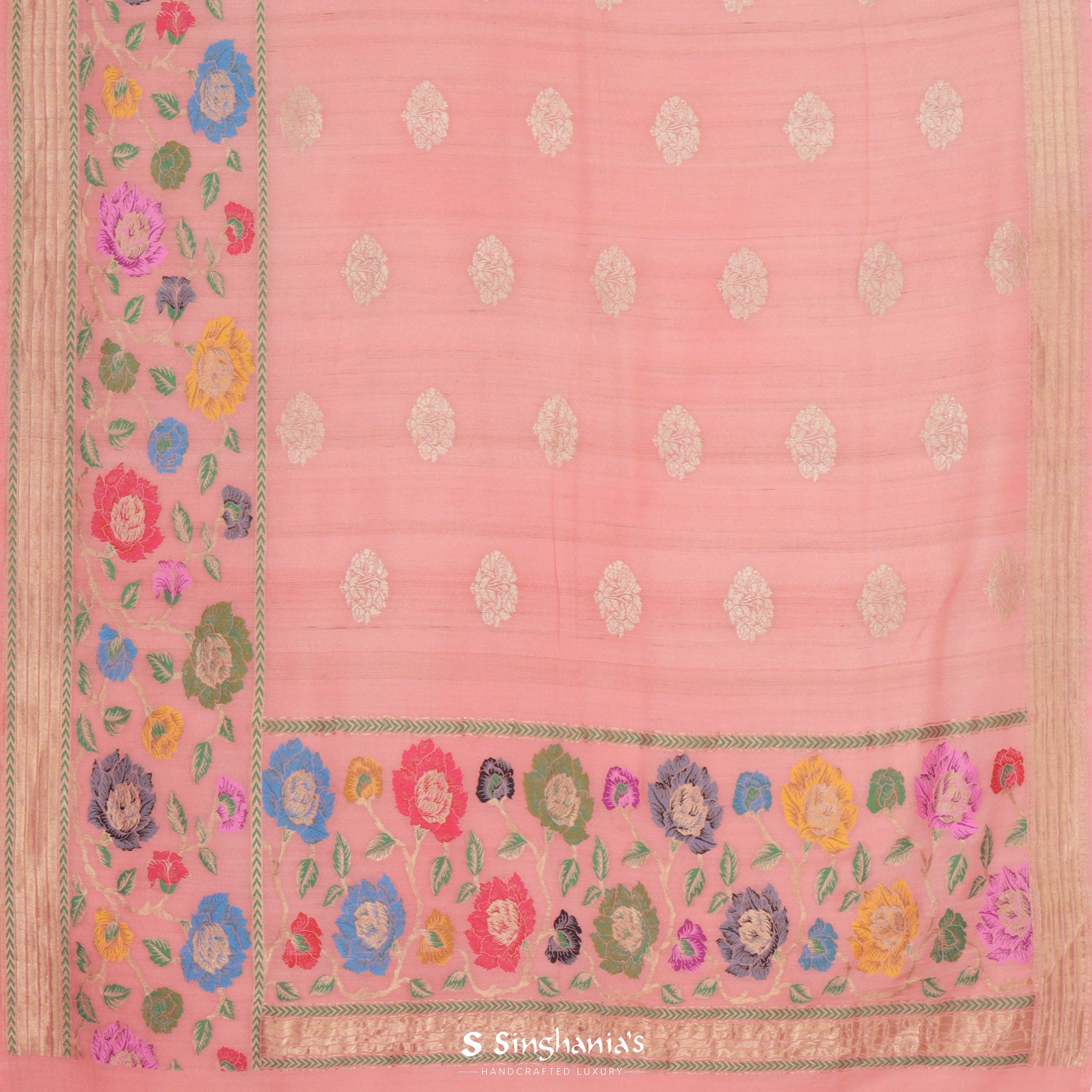 Sea Pink Tusser Saree With Banarasi Weaving