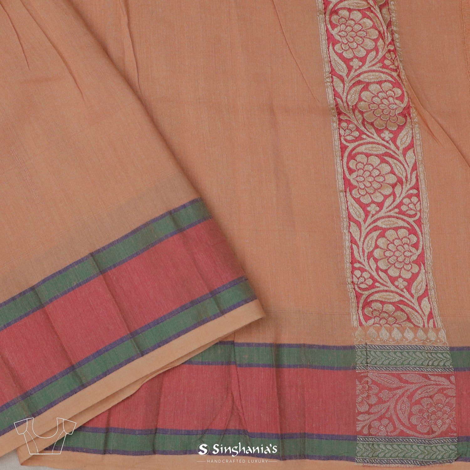 Melon Pink Tussar Saree With Banarasi Weaving