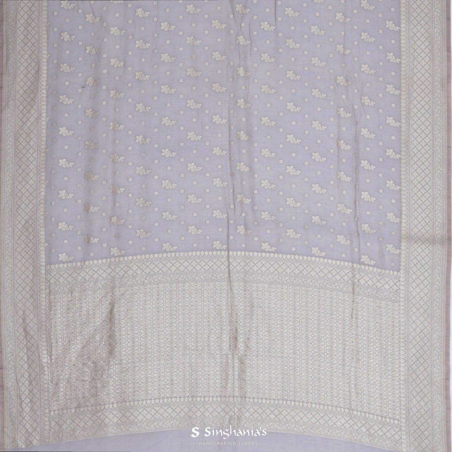 Battleship Gray Tussar Saree With Banarasi Weaving