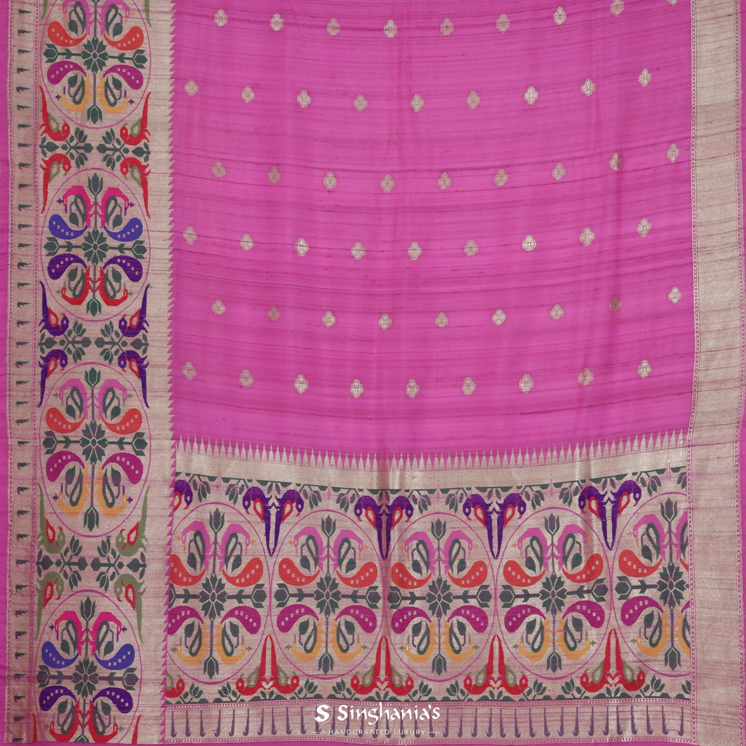 Rosy Pink Tussar Silk Saree With Banarasi Weaving