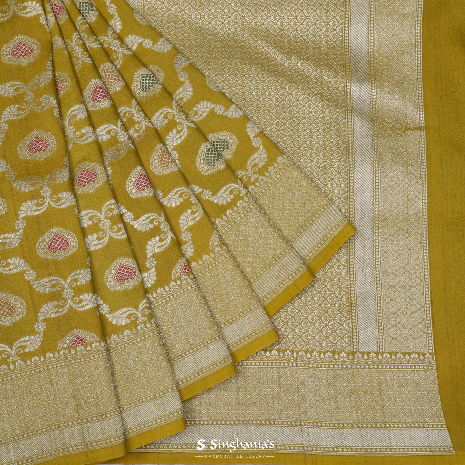 Vintage Yellow Tussar Saree With Banarasi Weaving