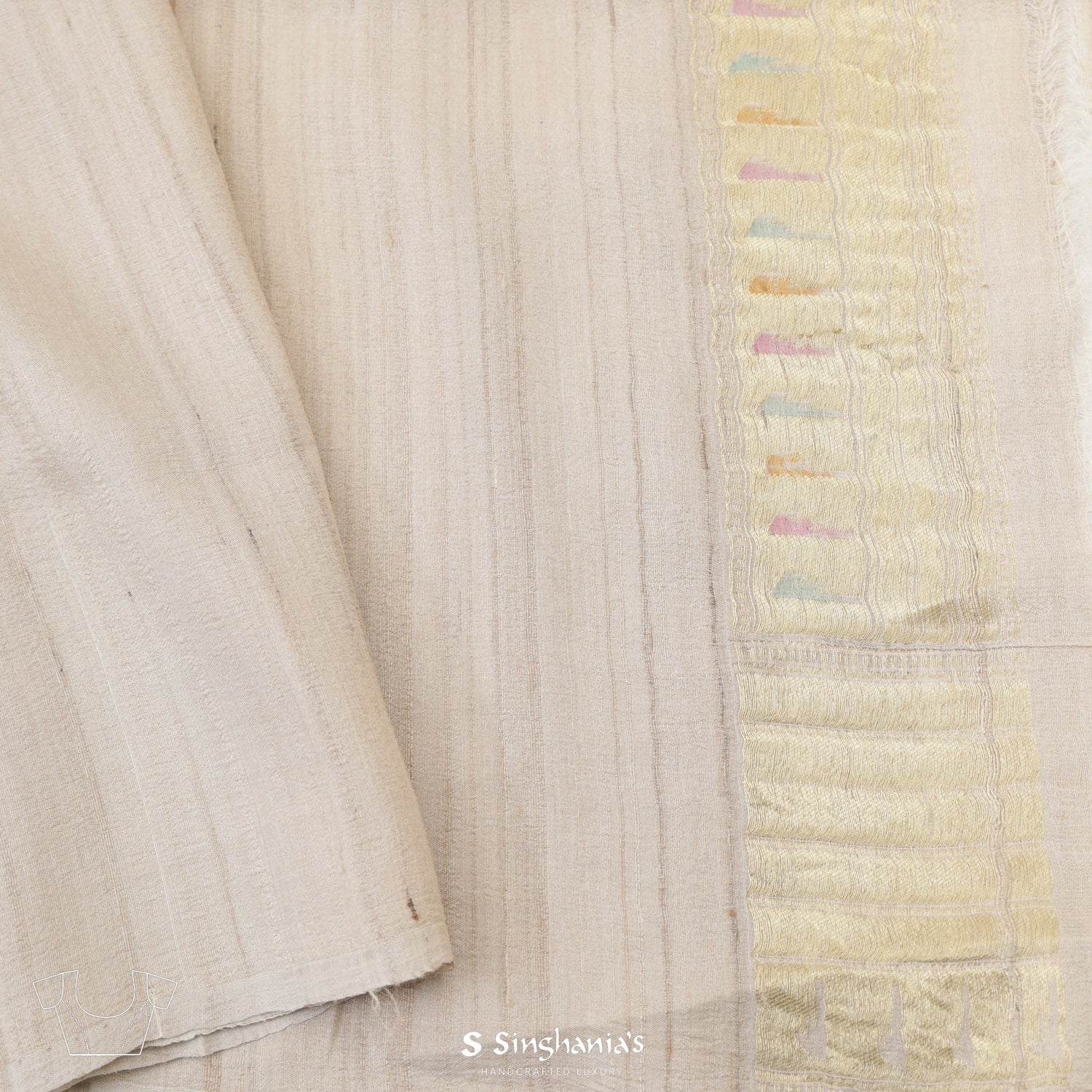 Alhambra Cream Tussar Saree With Meenakari Banarasi Weaving